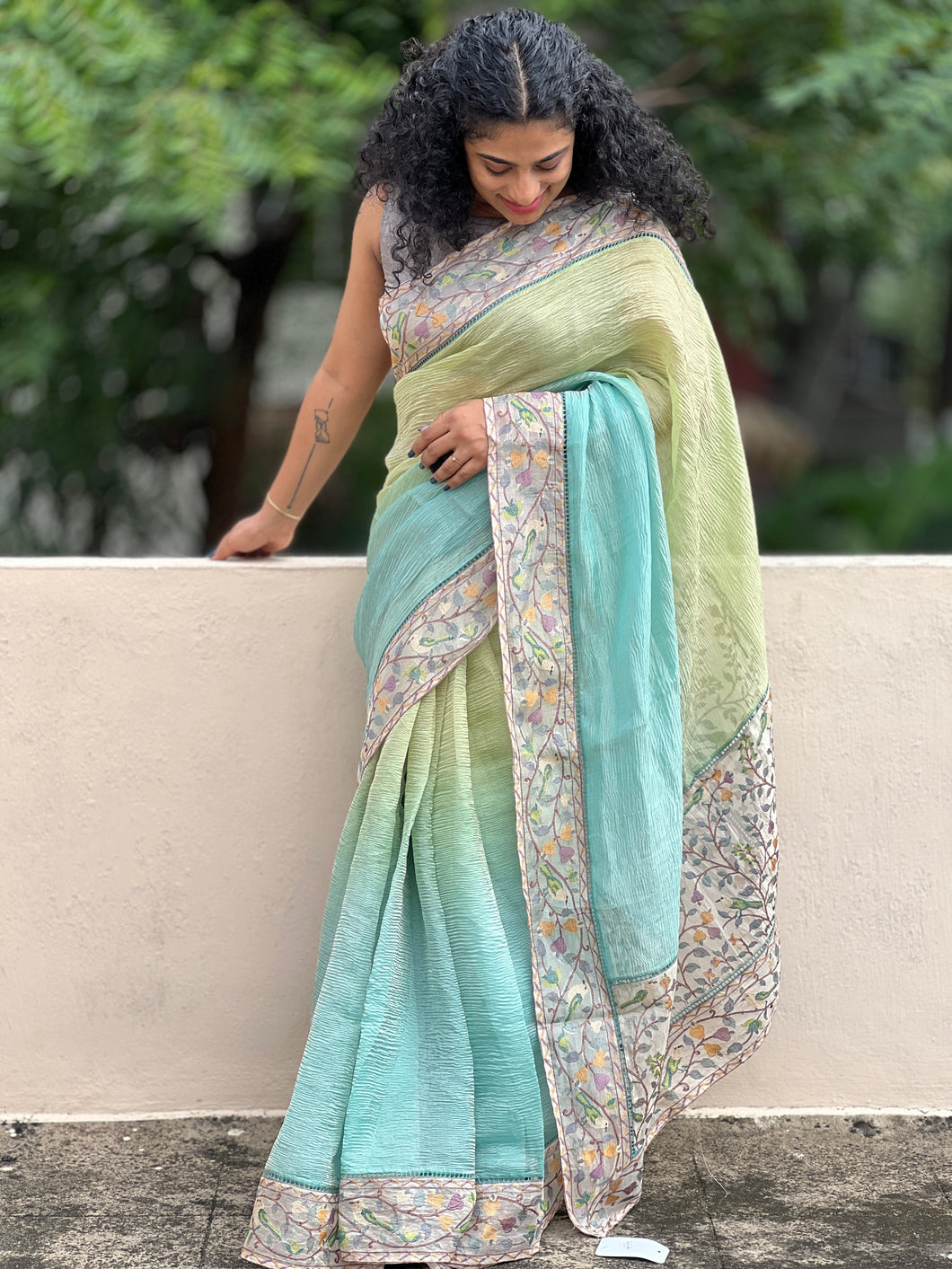 Embroidery Border Crush Tissue Organza Saree | SMC129