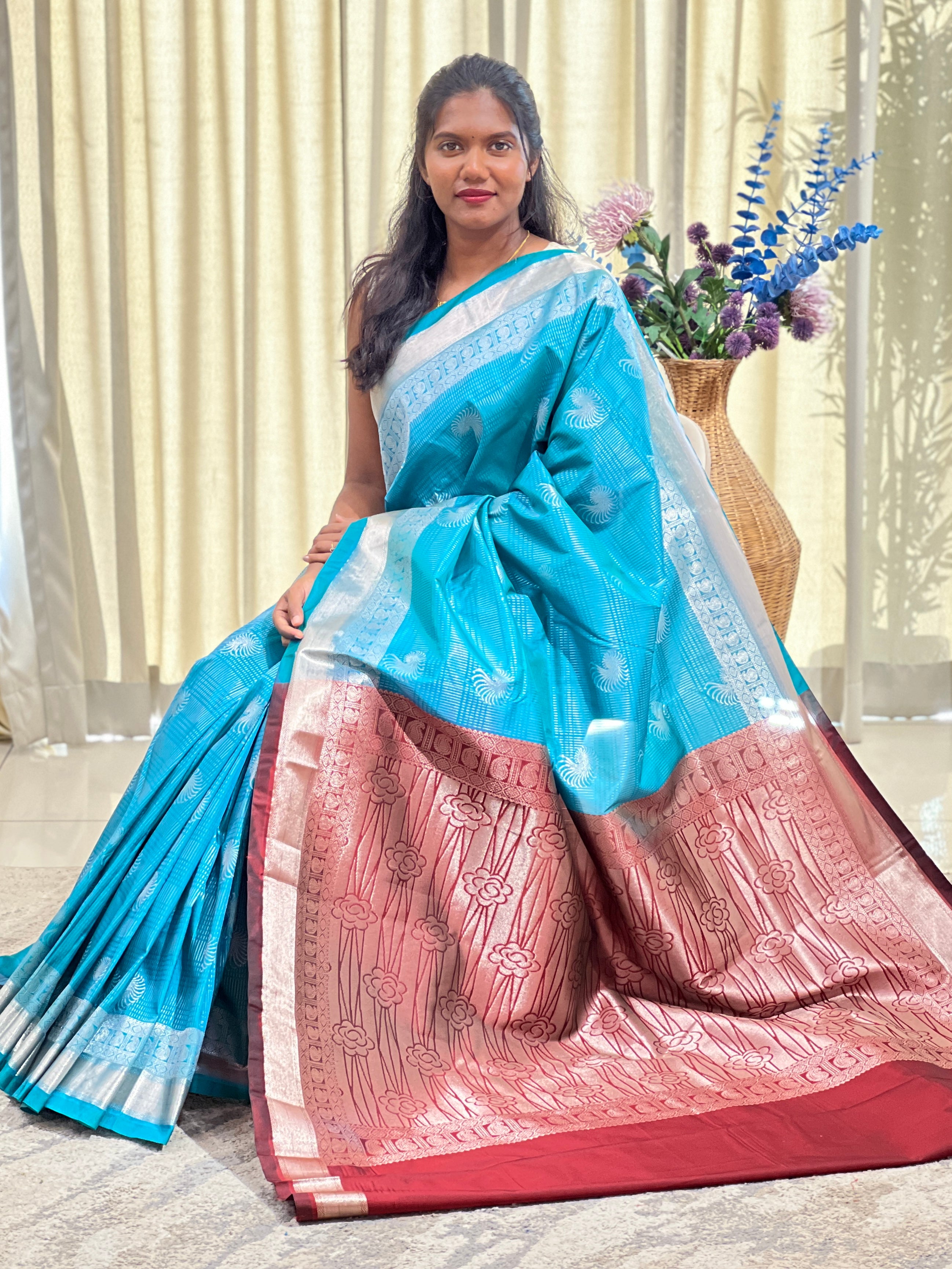 Floral Motif Semi Silk Saree  | RVS242