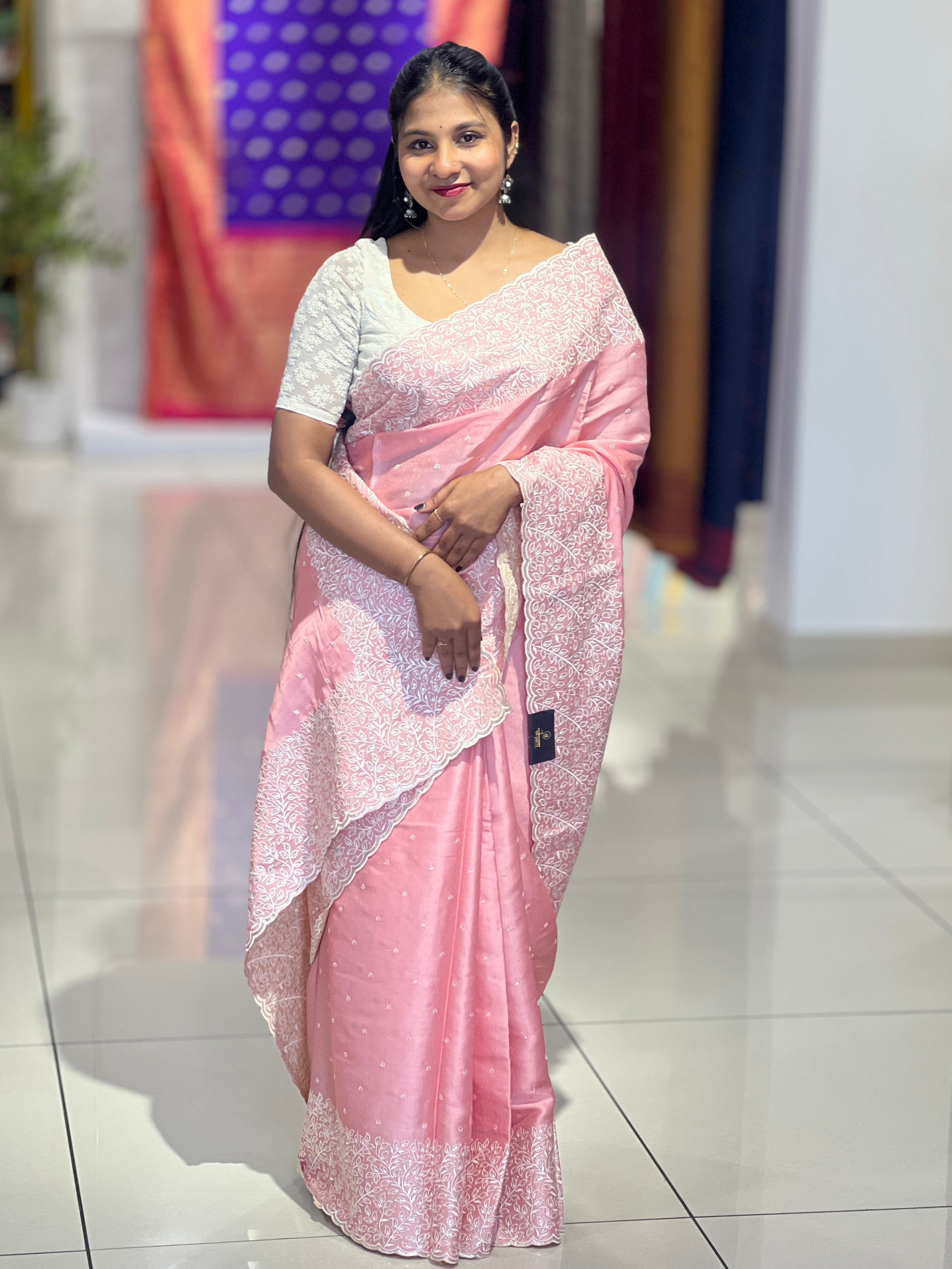 Machine Embroidery Detailed Semi Tussar Saree | SUN545