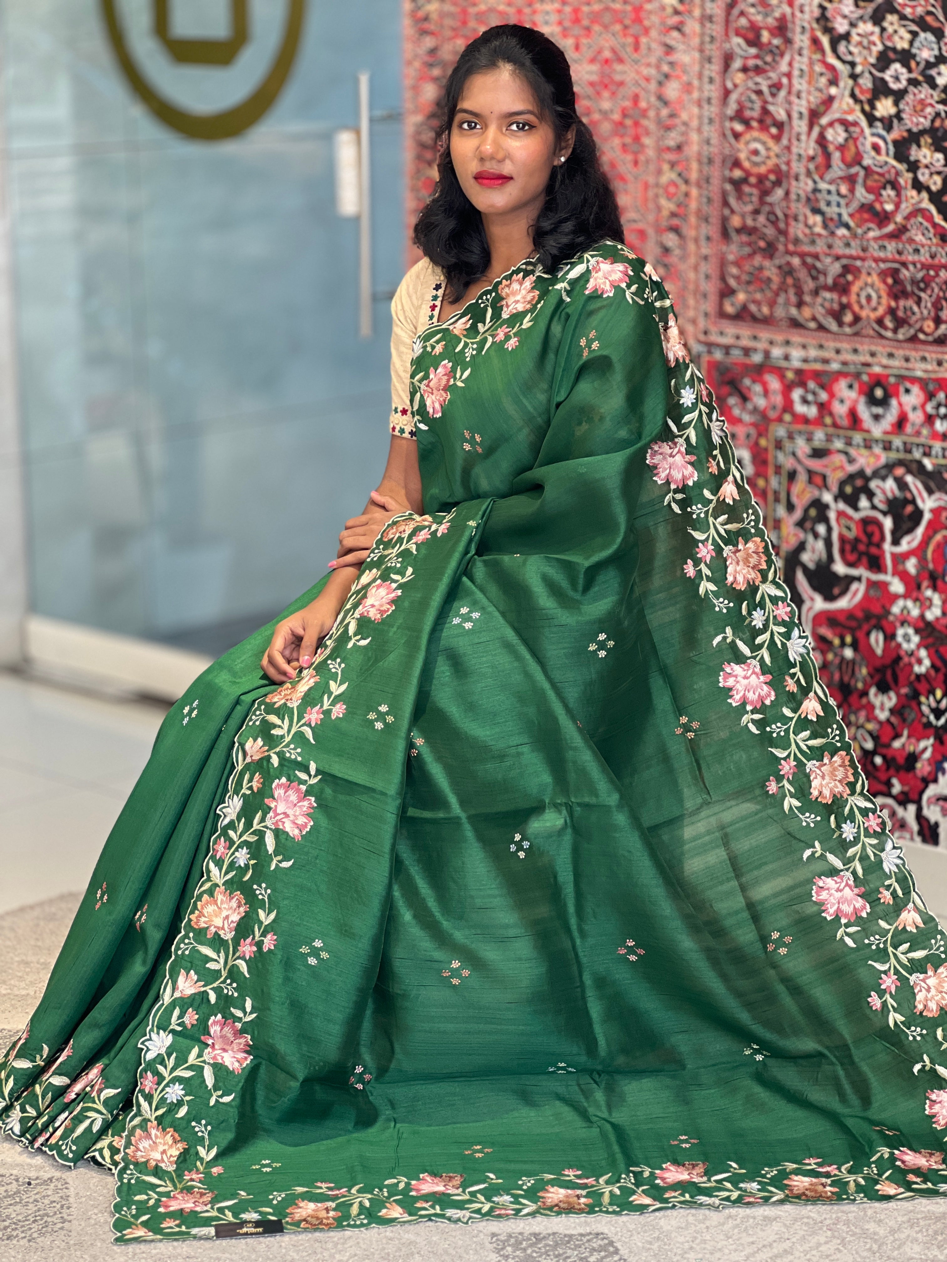Floral Embroidery Semi Silk Saree |  DVS209