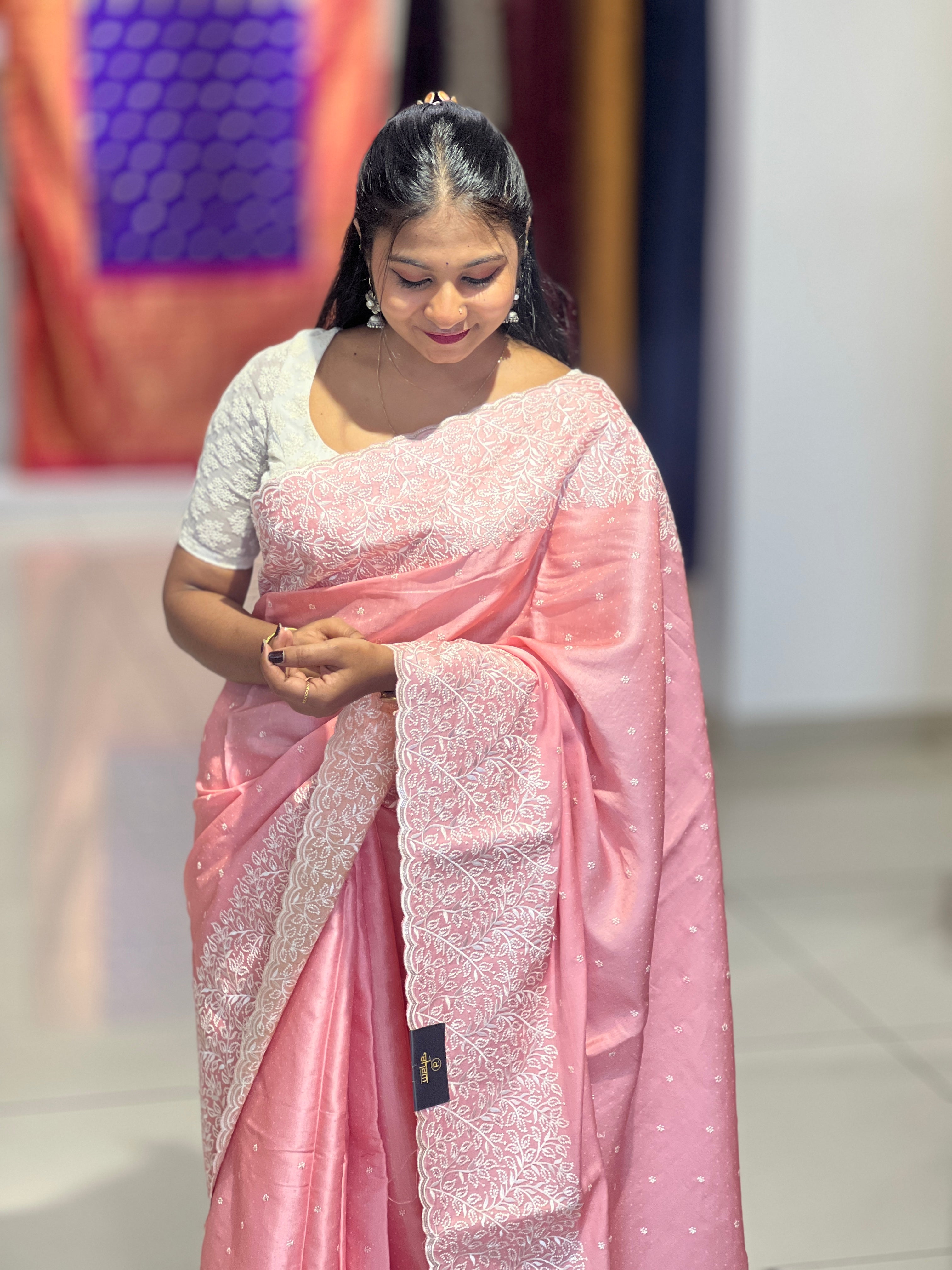 Machine Embroidery Detailed Semi Tussar Saree | SUN545