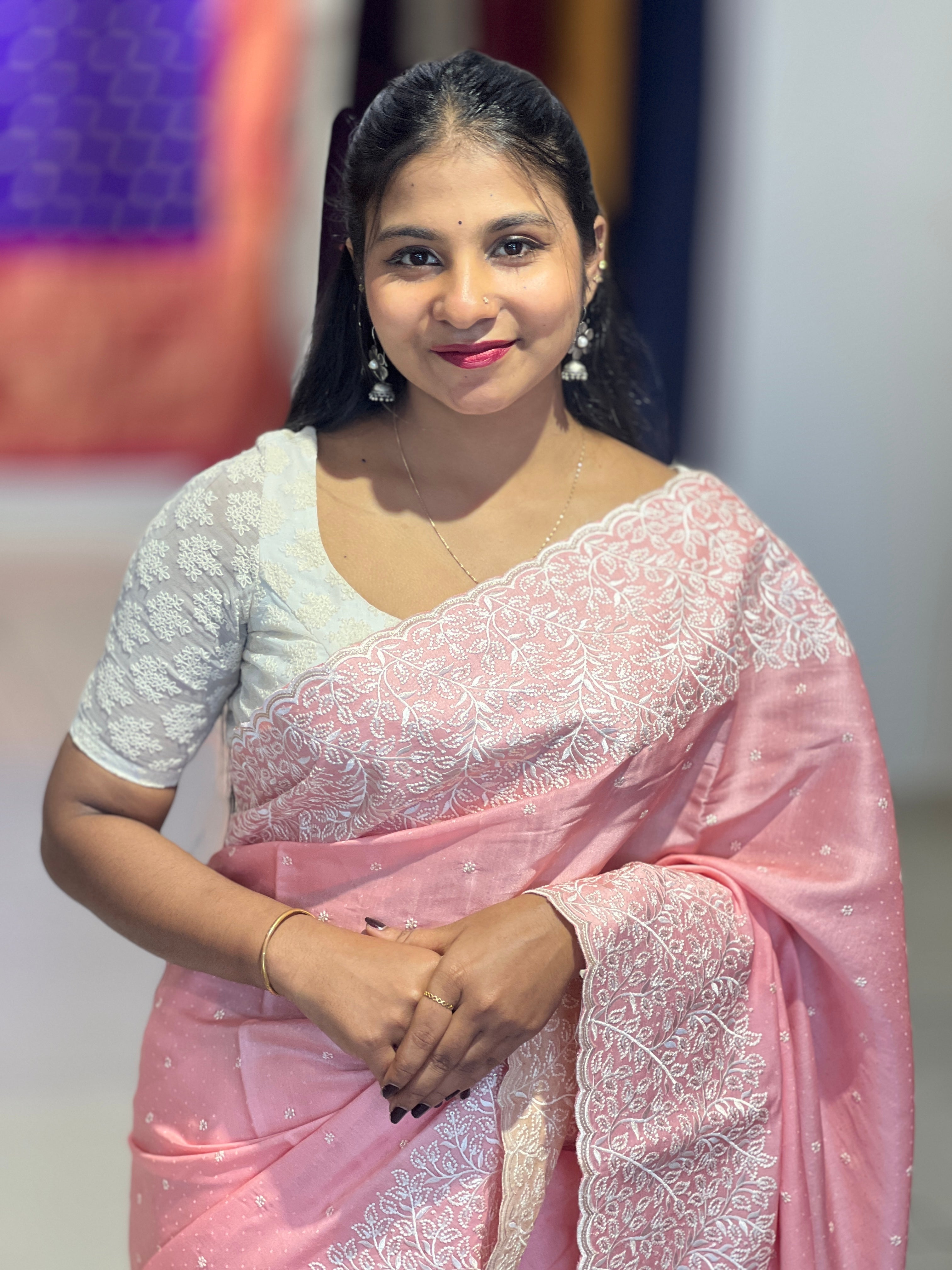 Machine Embroidery Detailed Semi Tussar Saree | SUN545
