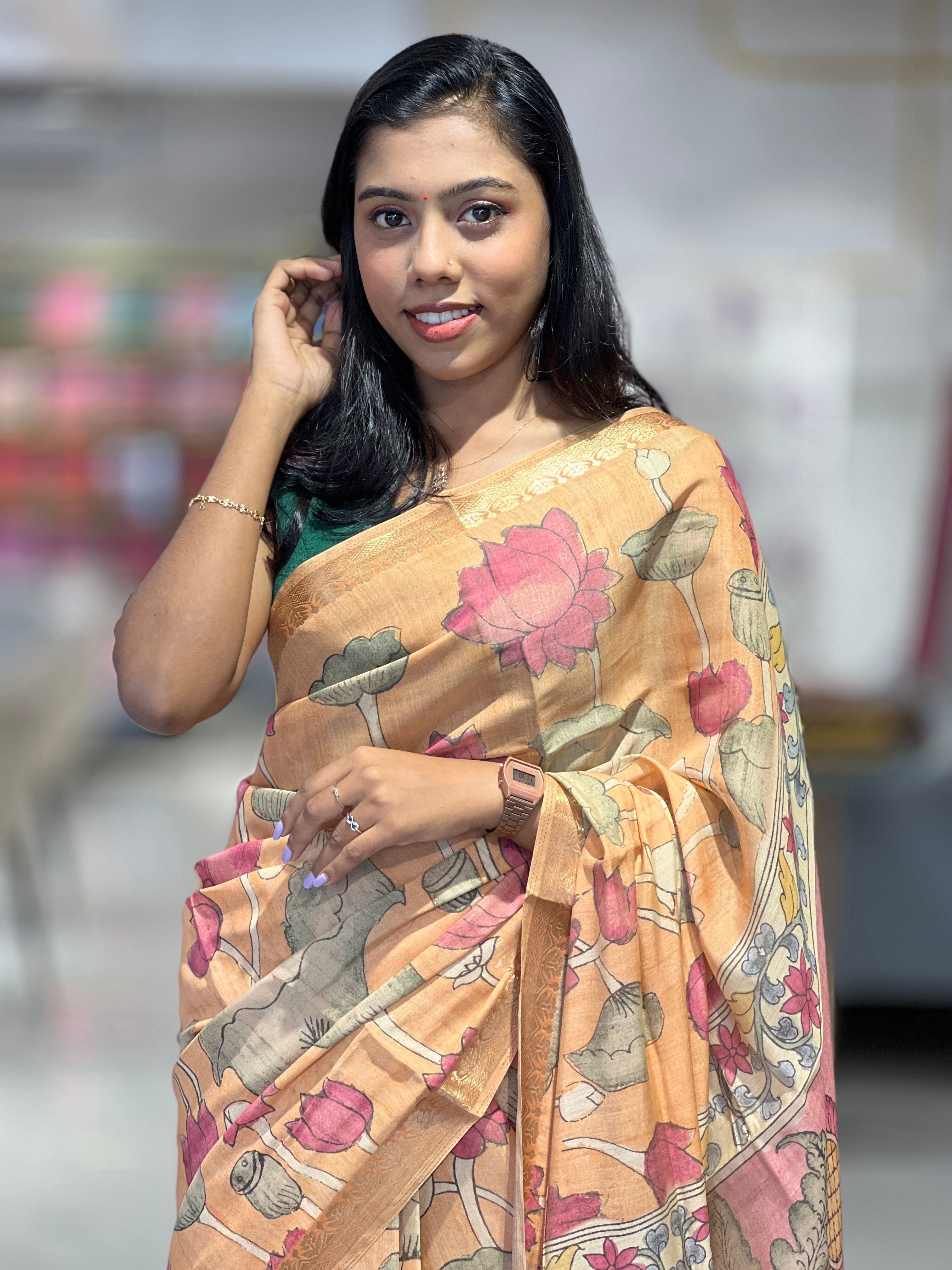 Floral Printed Semi Chanderi Saree | SSN146