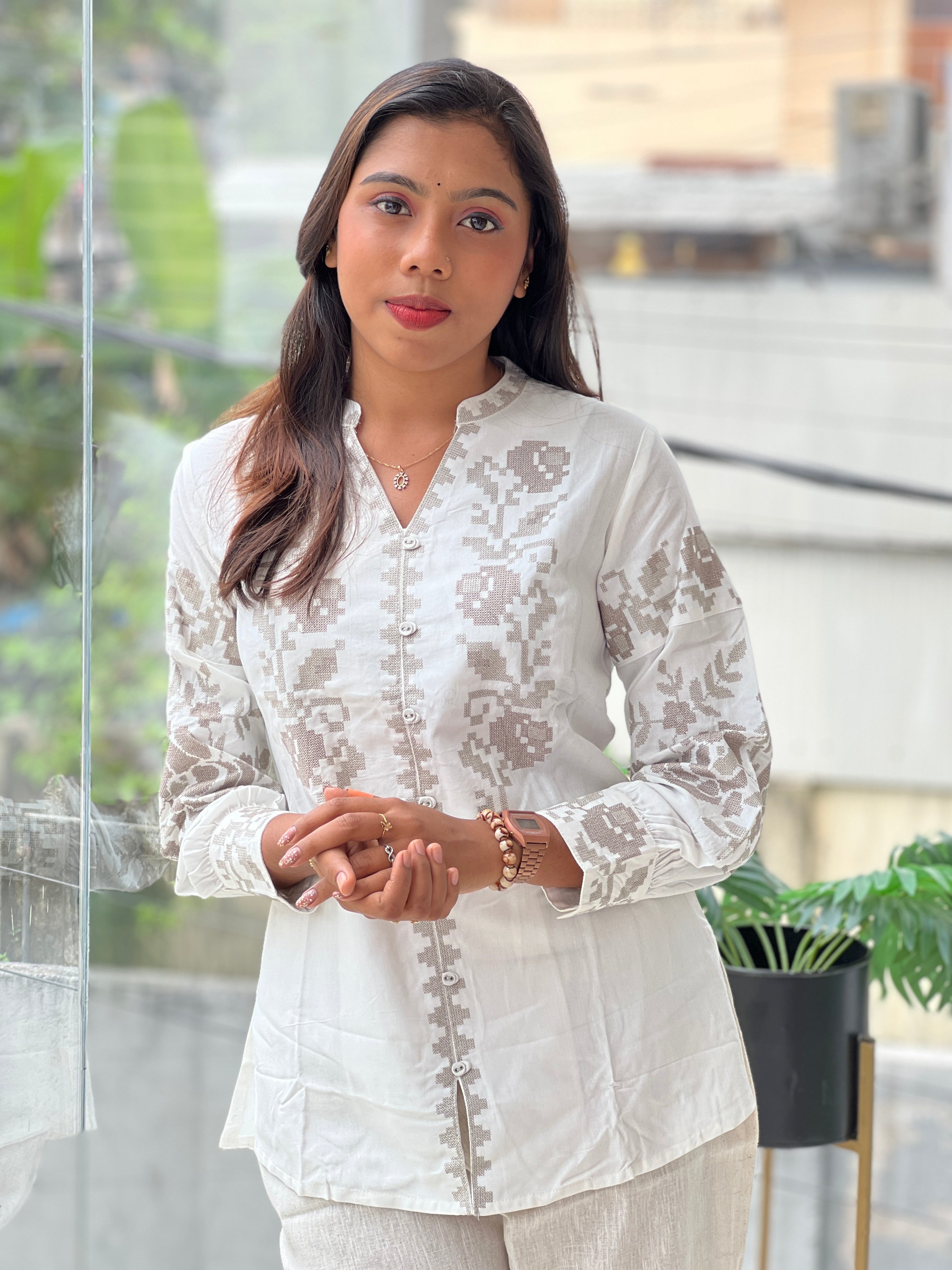 Floral Cross Stitch Embroidery Rayon Kurta | PGI314