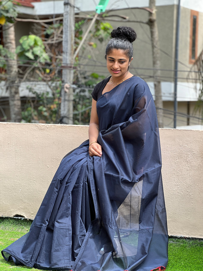 Solid Patterned Semi Tussar Saree | AHD1342