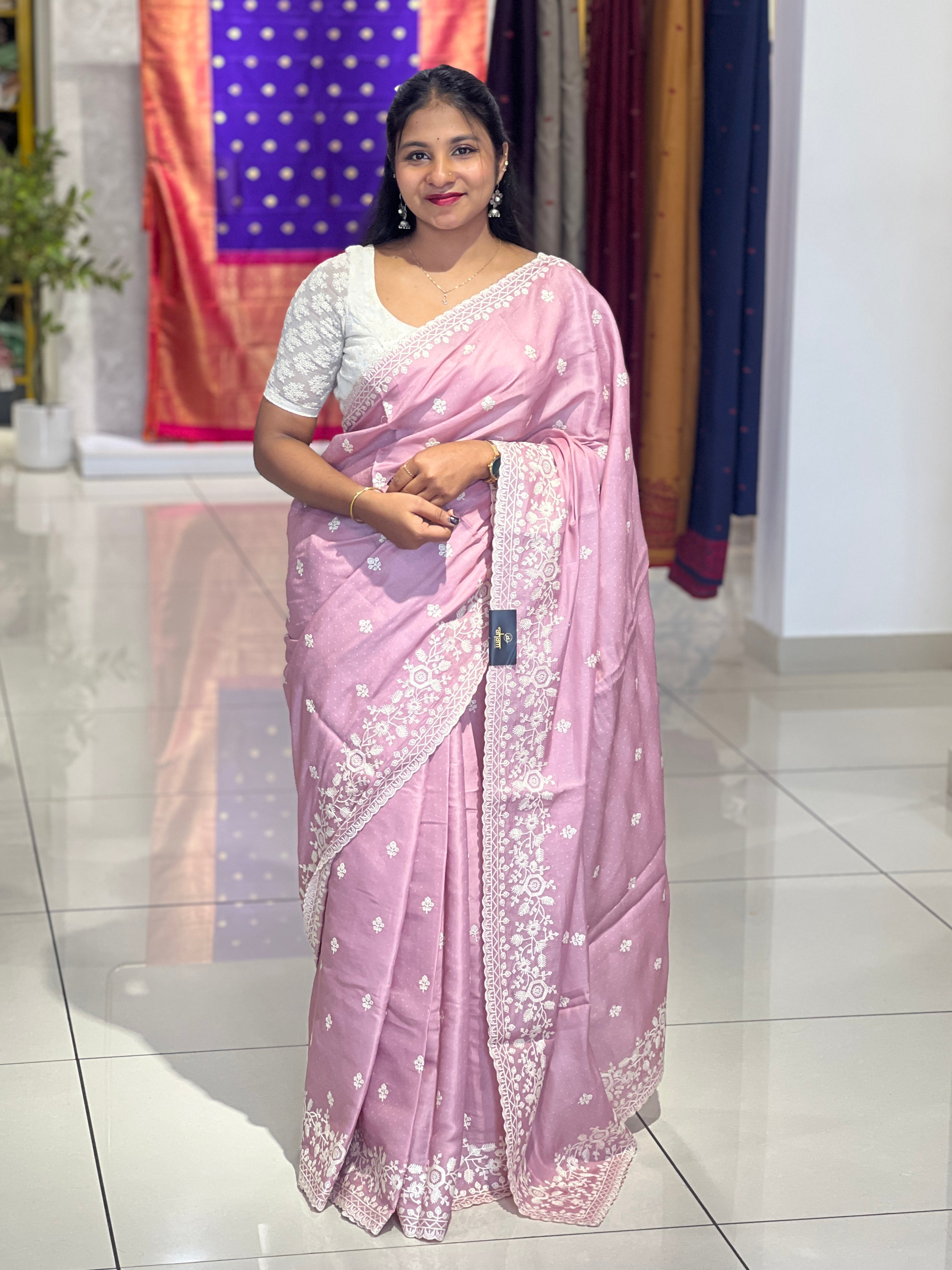 Point Embroidery Detailed Semi Tussar Saree | SUN542