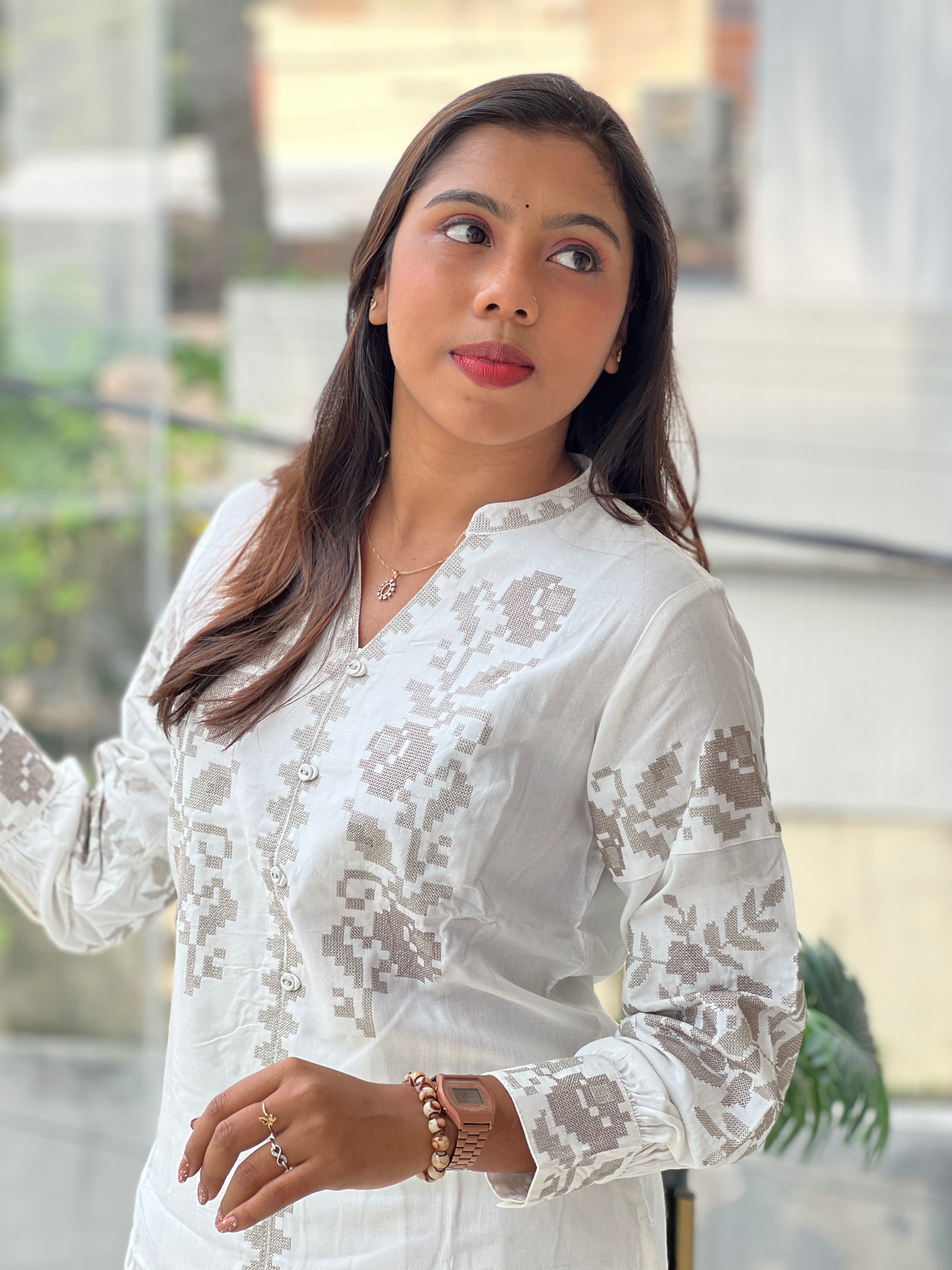 Floral Cross Stitch Embroidery Rayon Kurta | PGI314