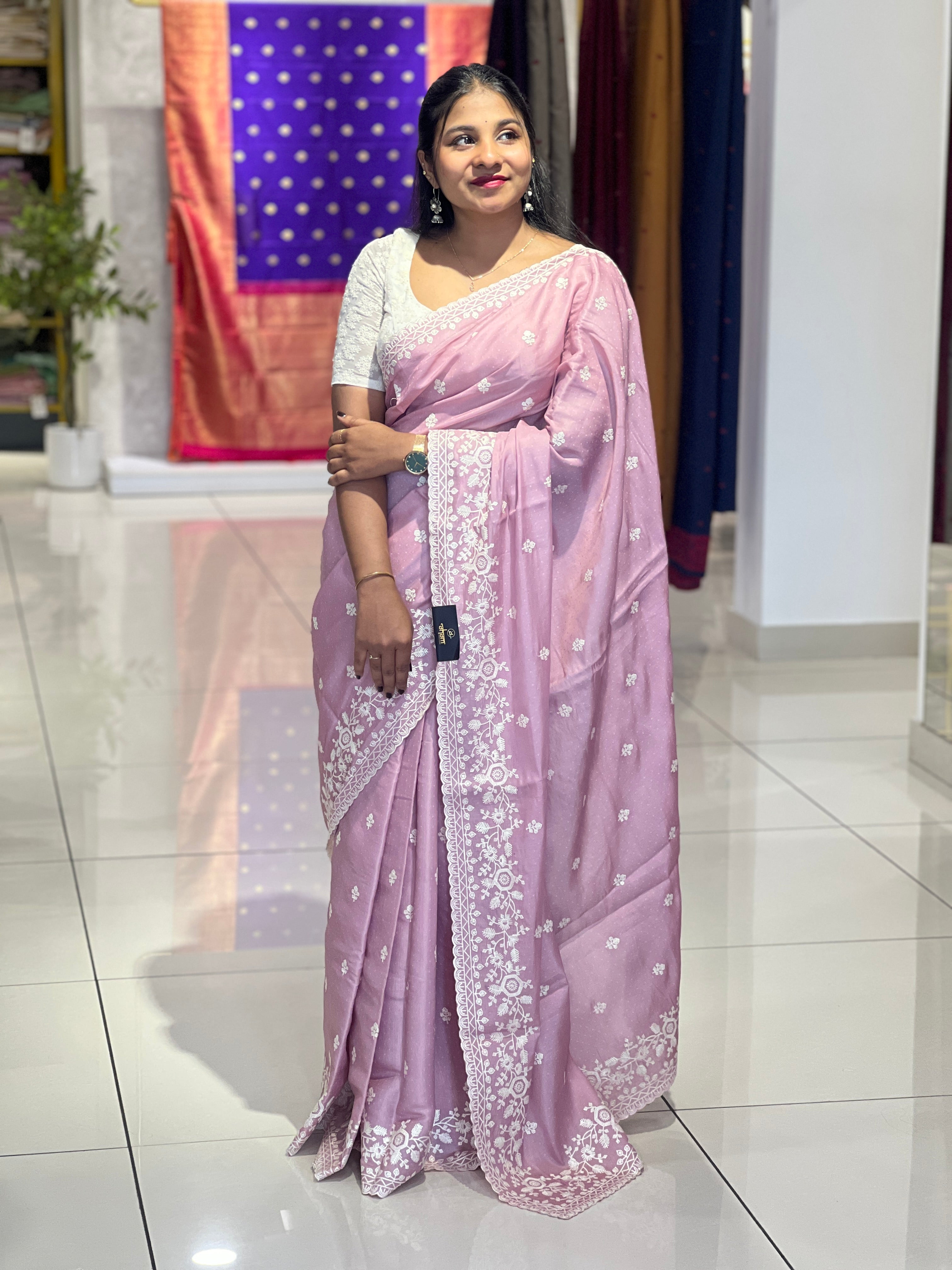 Point Embroidery Detailed Semi Tussar Saree | SUN542
