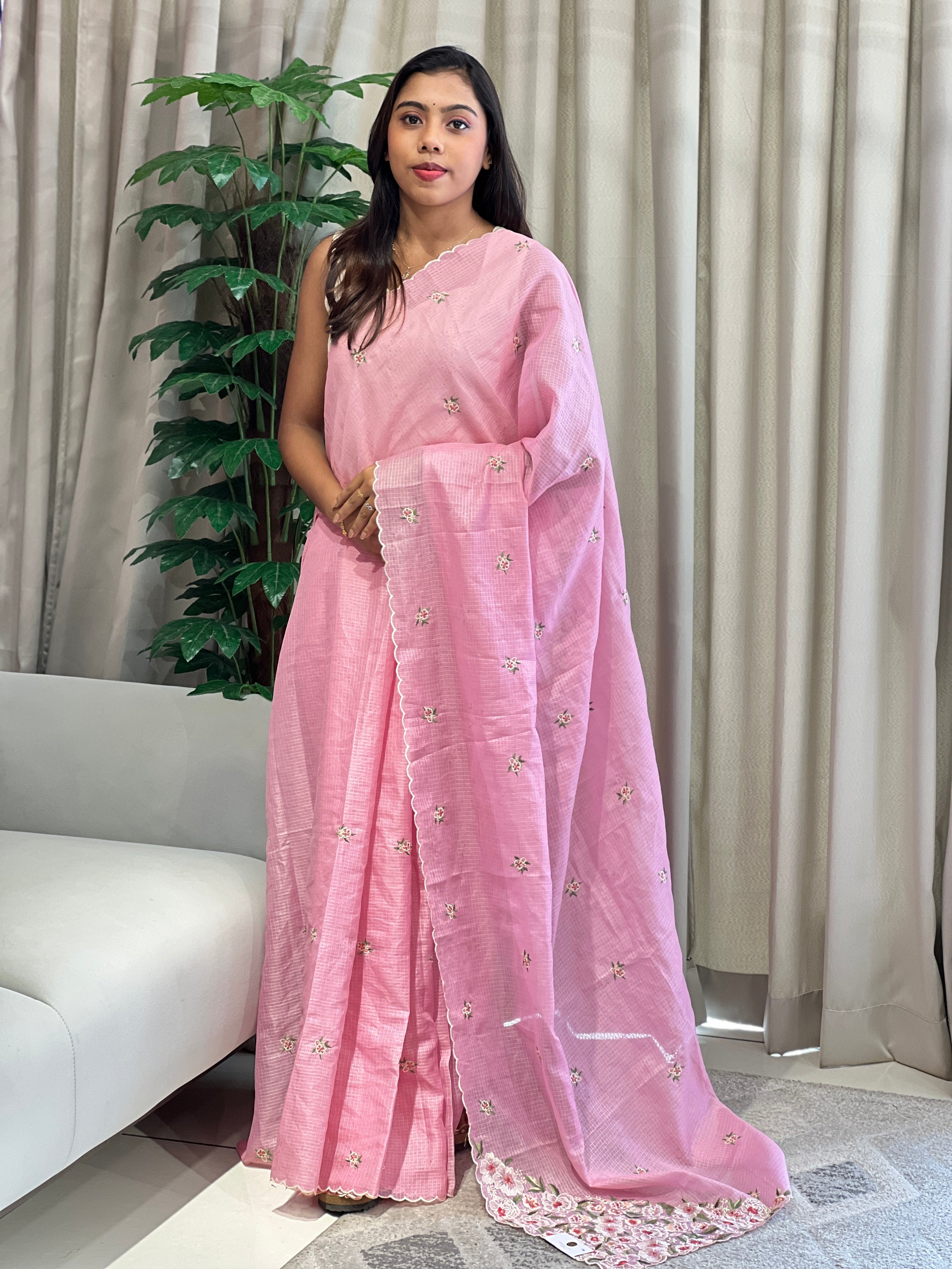 Floral Embroidery Detailed Silky Kota Saree | BLD2028