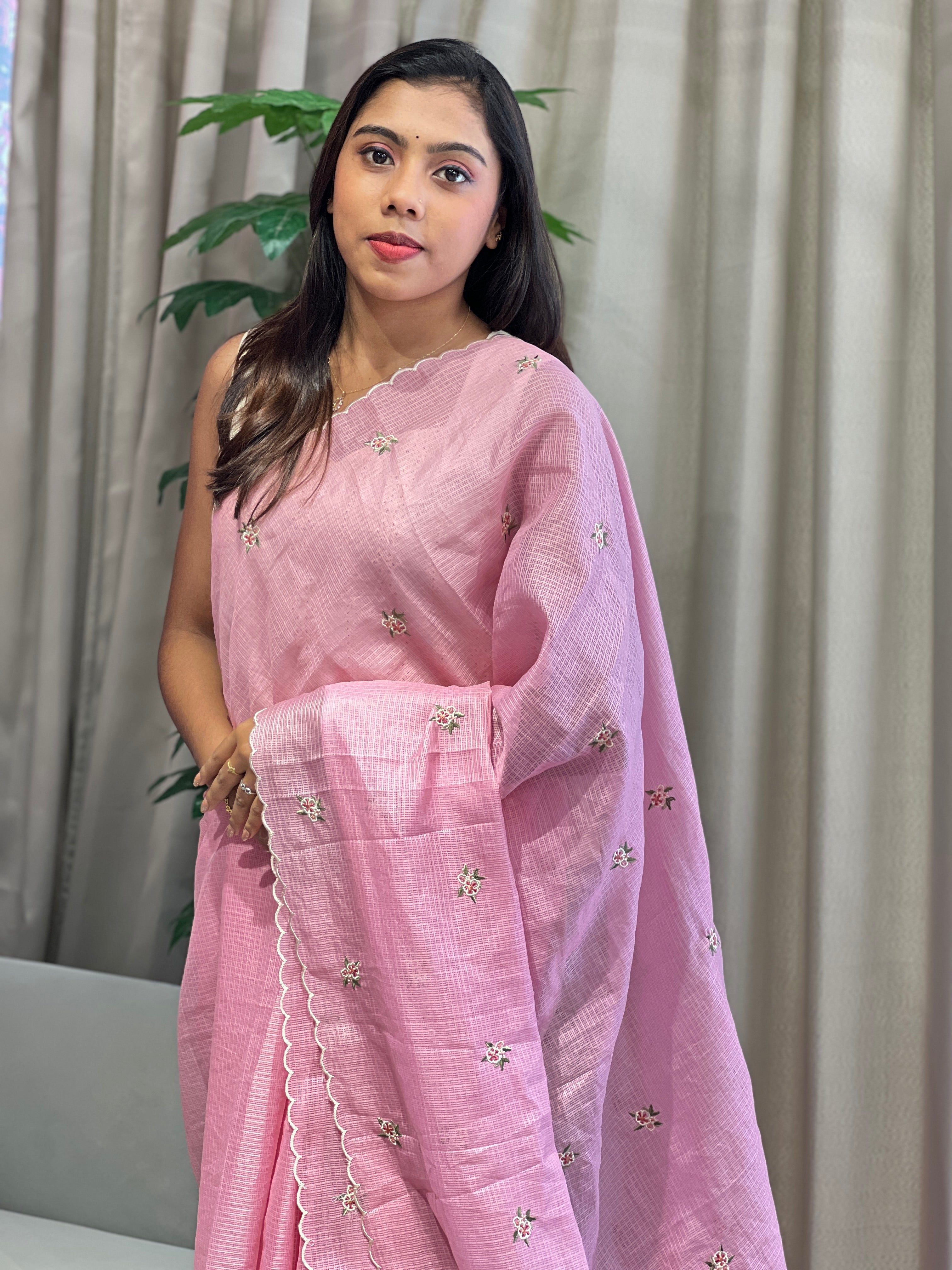 Floral Embroidery Detailed Silky Kota Saree | BLD2028