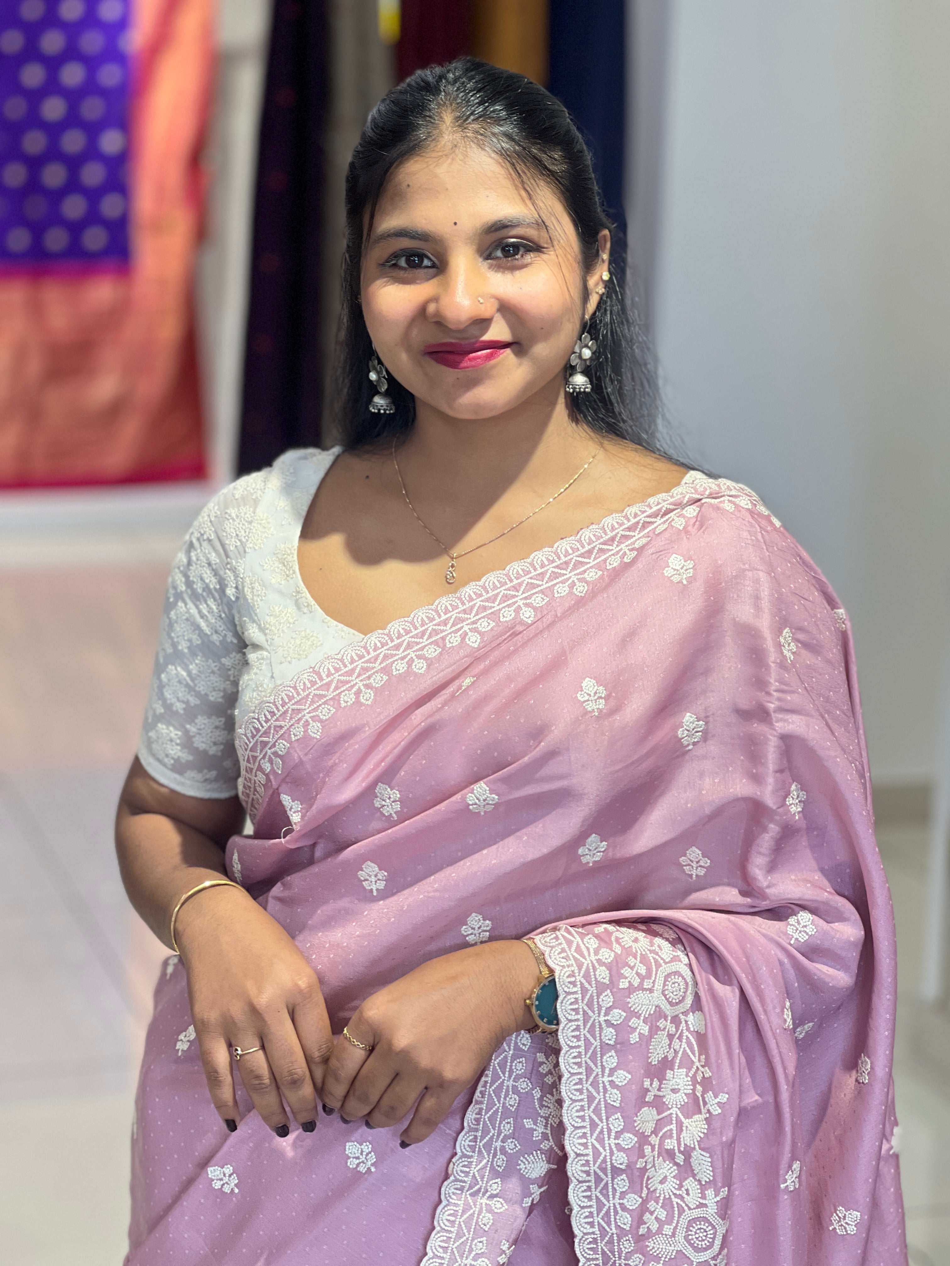 Point Embroidery Detailed Semi Tussar Saree | SUN542