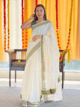 Kara With Zari Stripe Border Detailed Kerala Cotton Saree | KL364