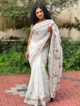 Floral Hand Embroidery Design Linen Saree  |  RP371