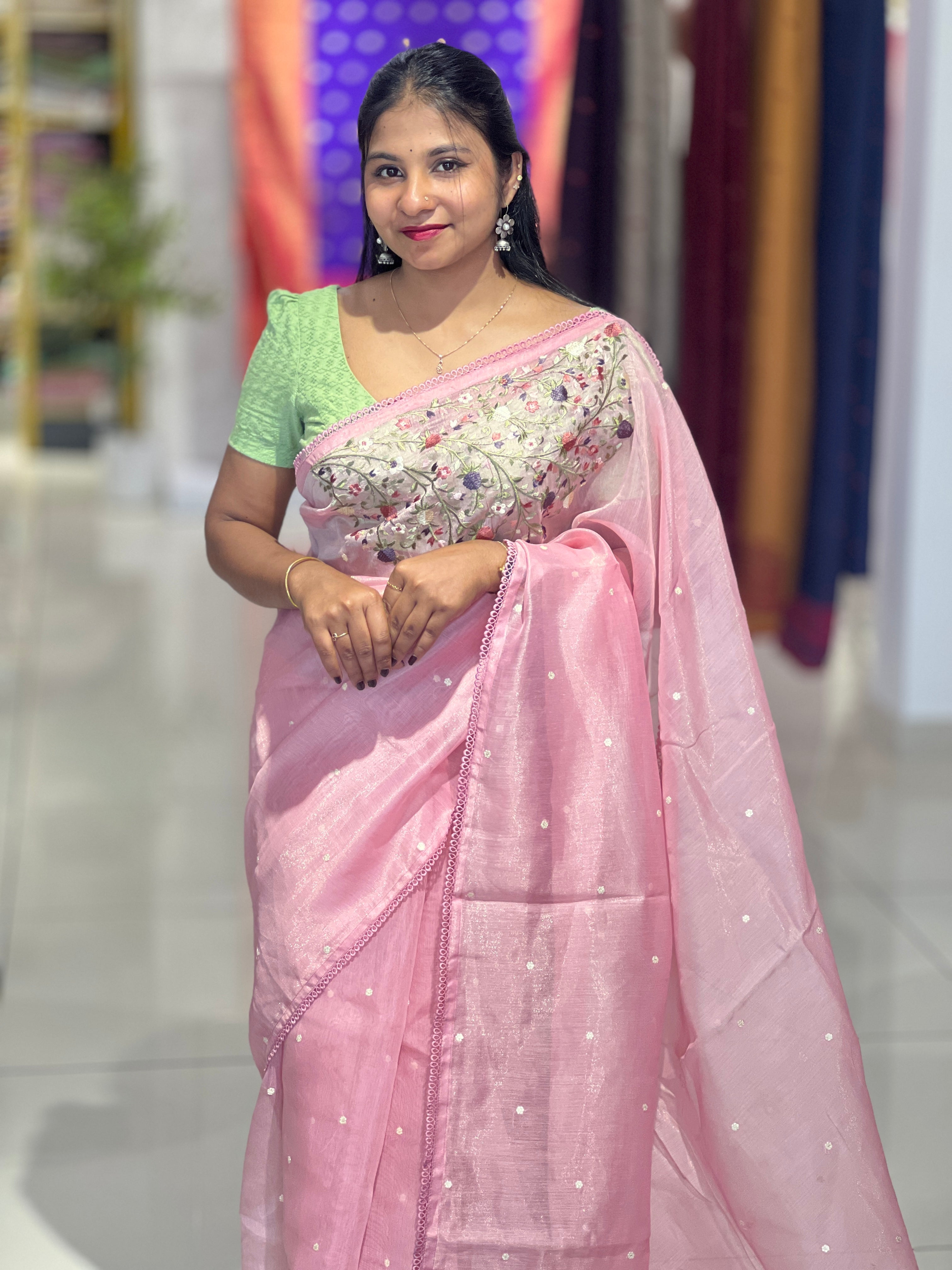 Placement Embroidery Detailed Tissue Saree | SUN516
