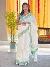 Kara With Zari Stripe Border Detailed Kerala Cotton Saree | KL363