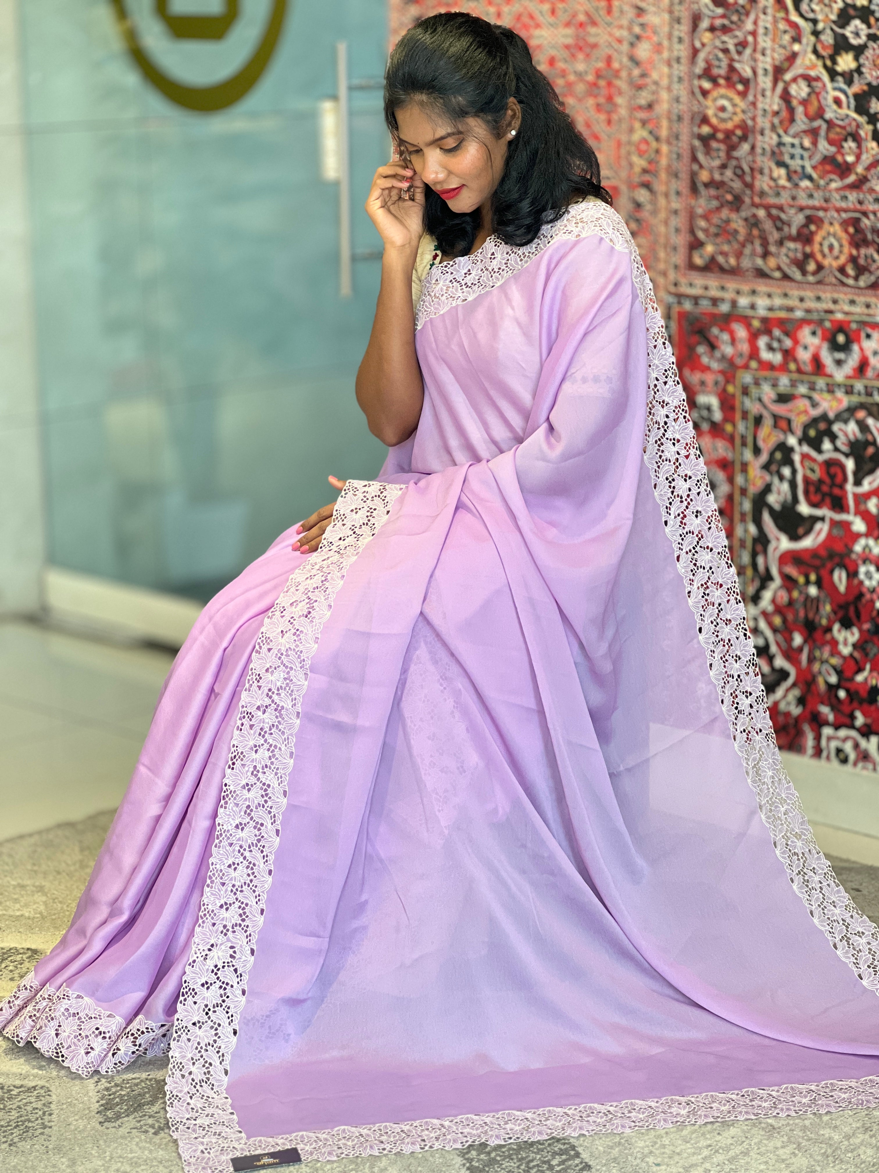 Floral Cutwork Pattern Georgette Saree | SBP732