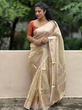 Golden And Silver Zari Weaving Tissue Organza Saree | DVS134