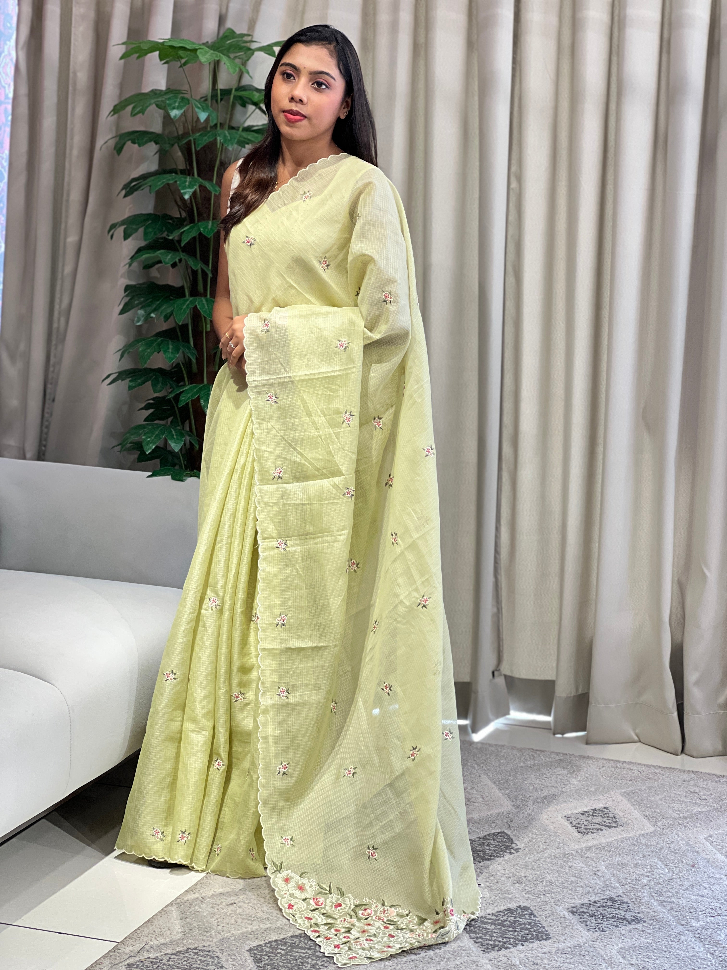 Floral Embroidery Detailed Silky Kota Saree | BLD2027