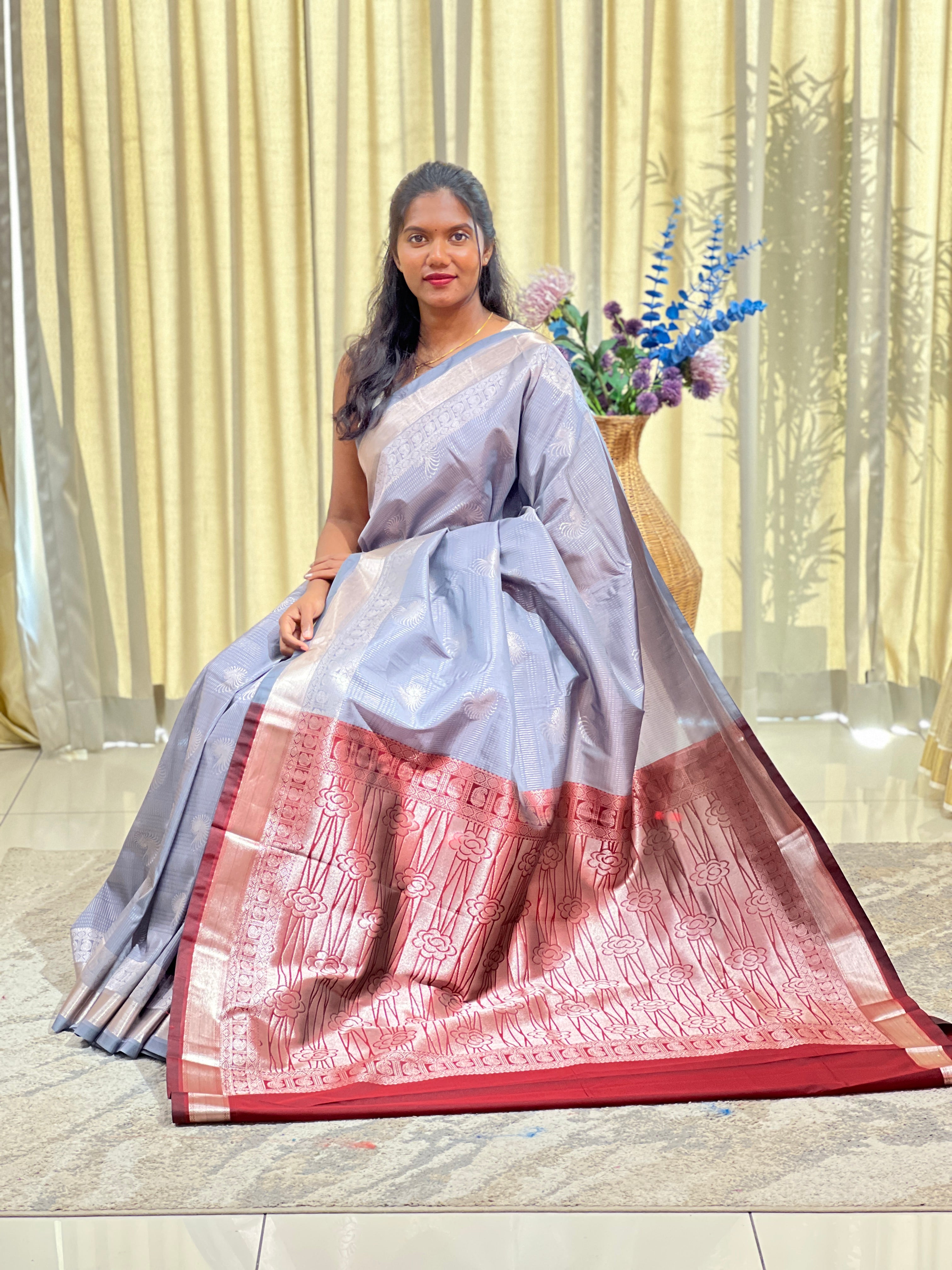 Floral Motif Semi Silk Saree | RVS232
