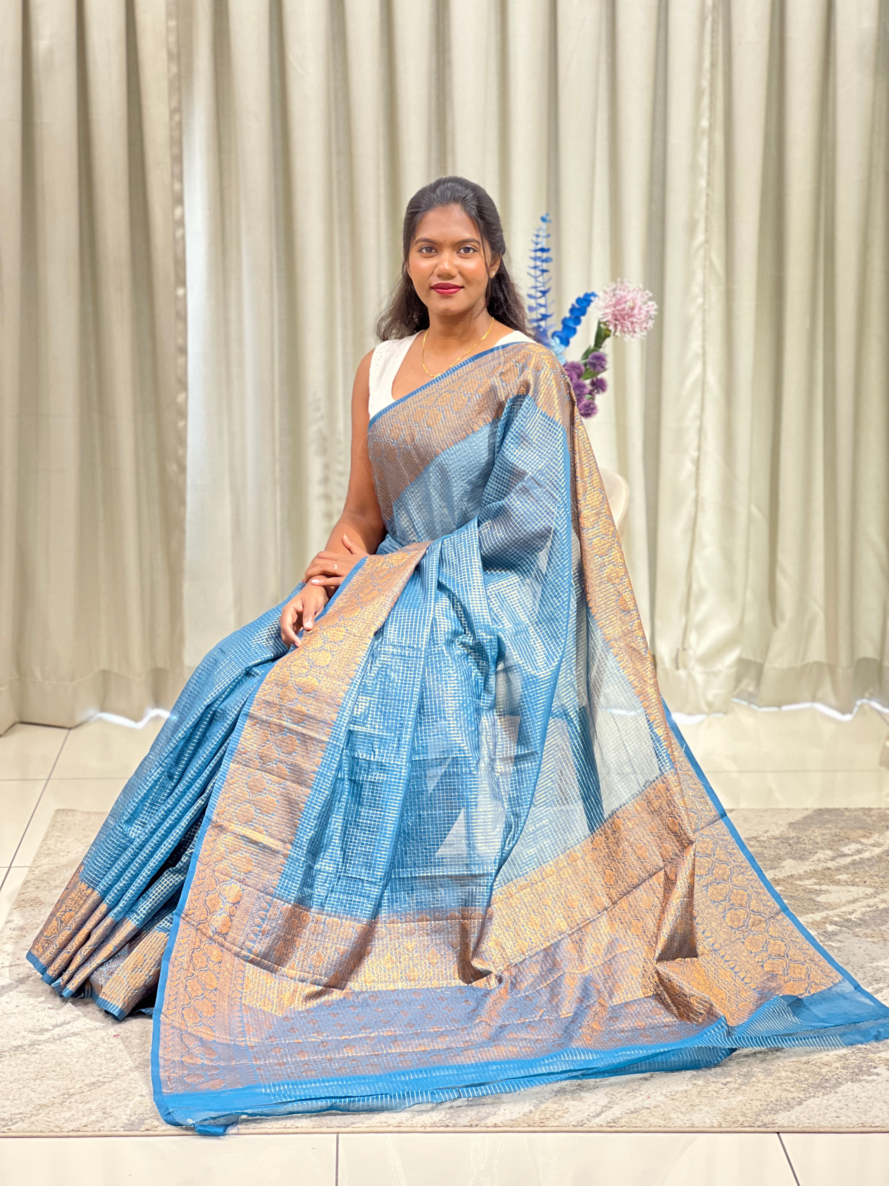 Check Pattern Semi Silk Saree | ZSS608