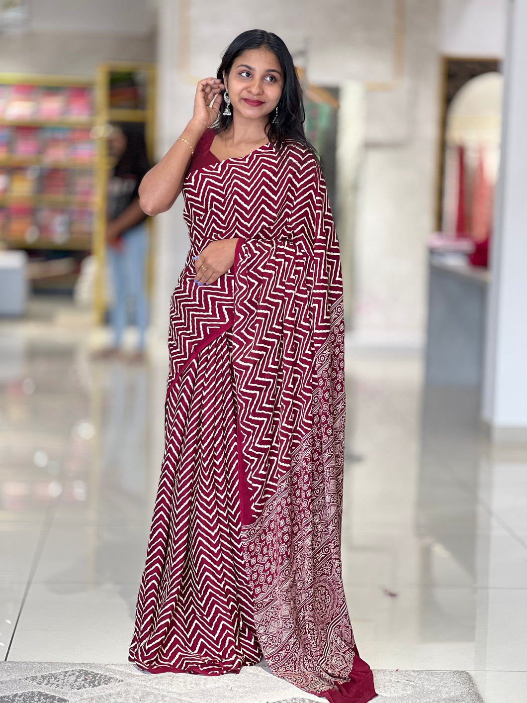 Block Printed Modal Silk Saree | SAC137