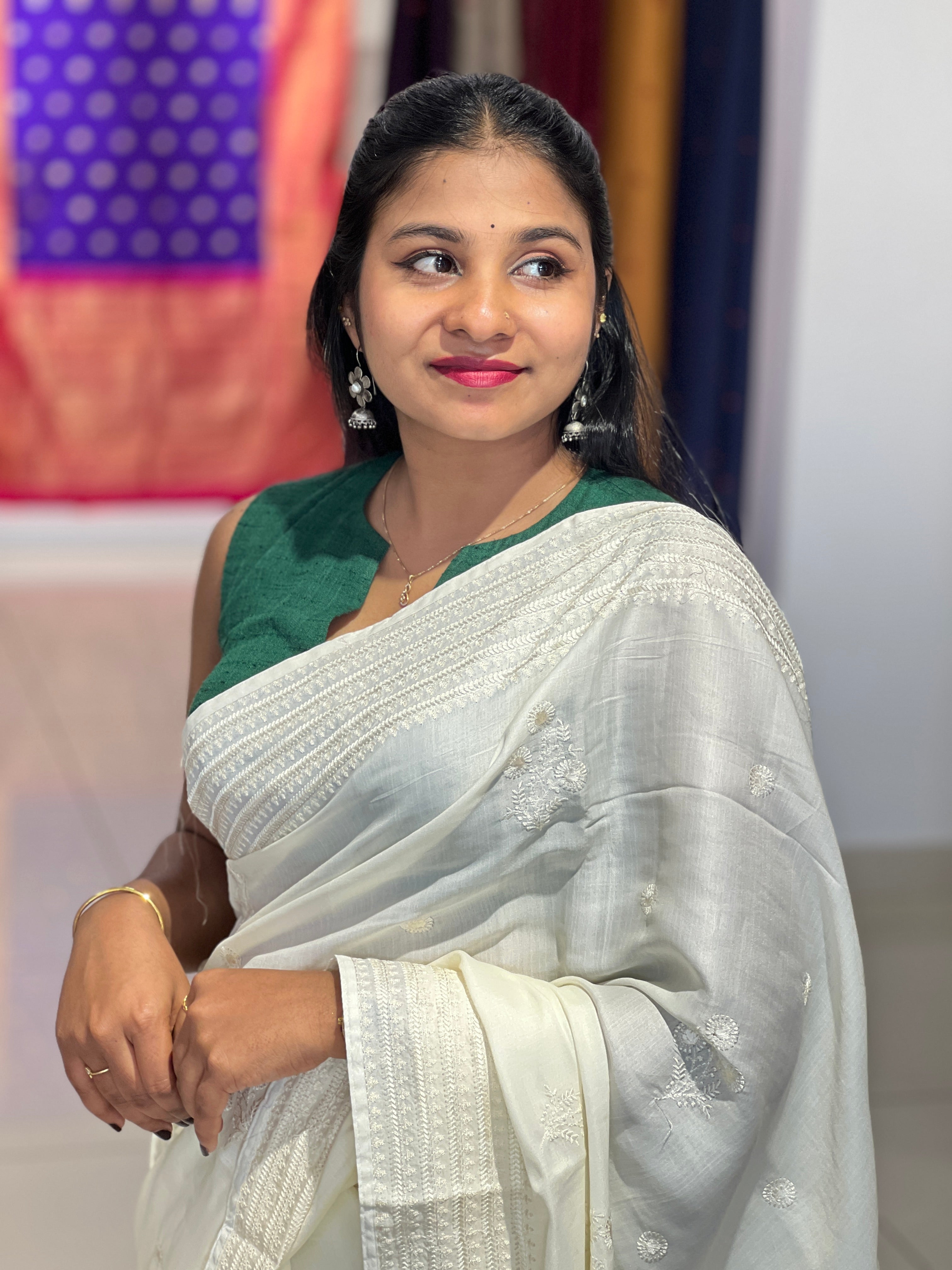 Machine Embroidery Detailed Semi Tussar Saree | SUN548
