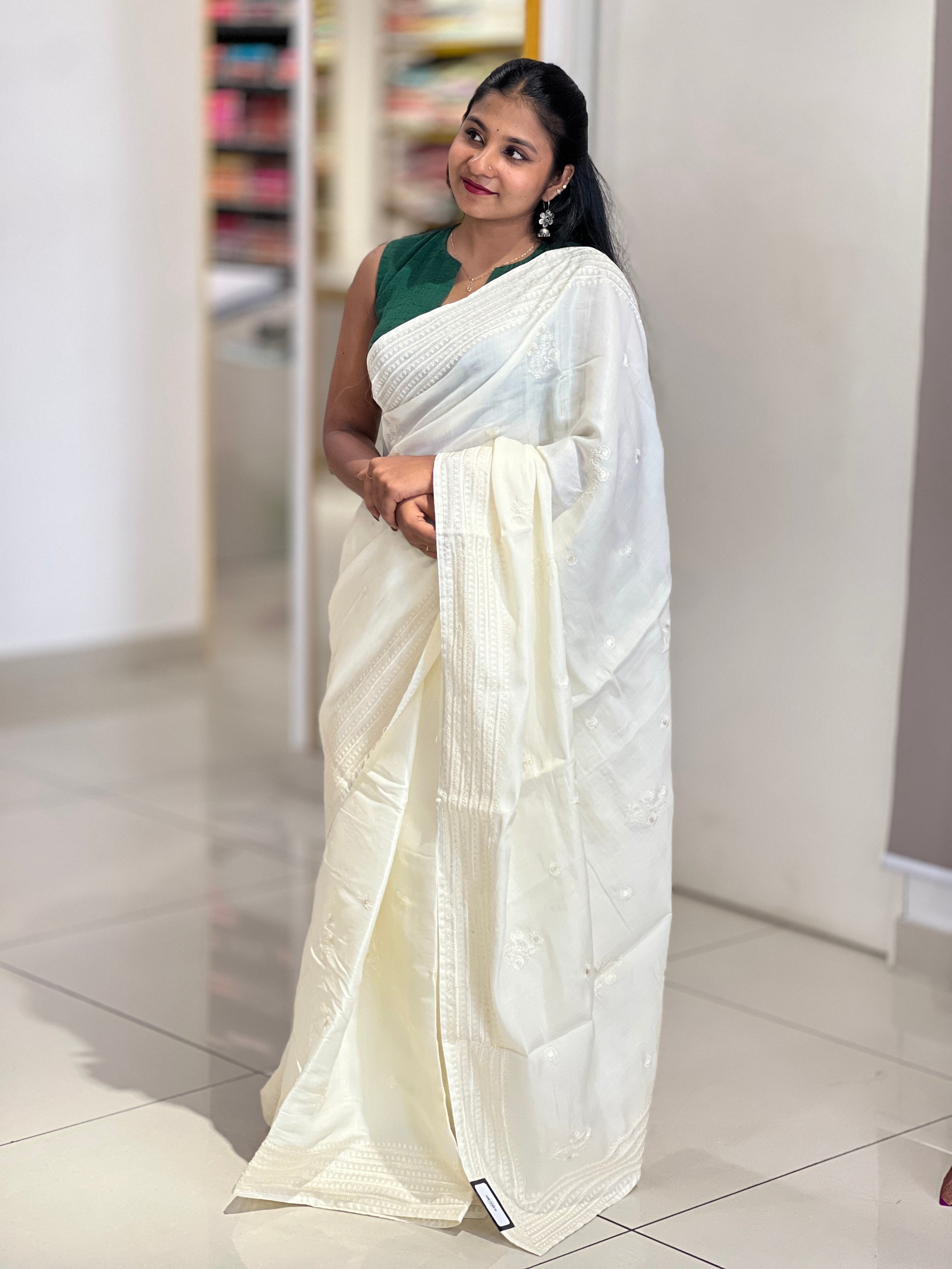 Machine Embroidery Detailed Semi Tussar Saree | SUN548