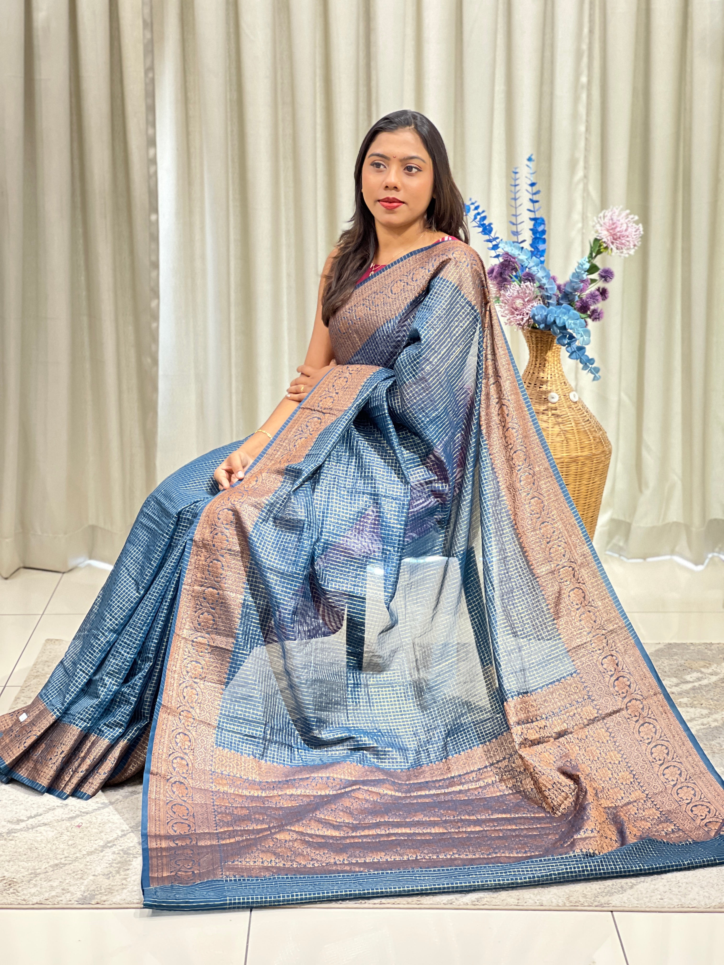 Check Pattern Semi Silk Saree | ZSS606