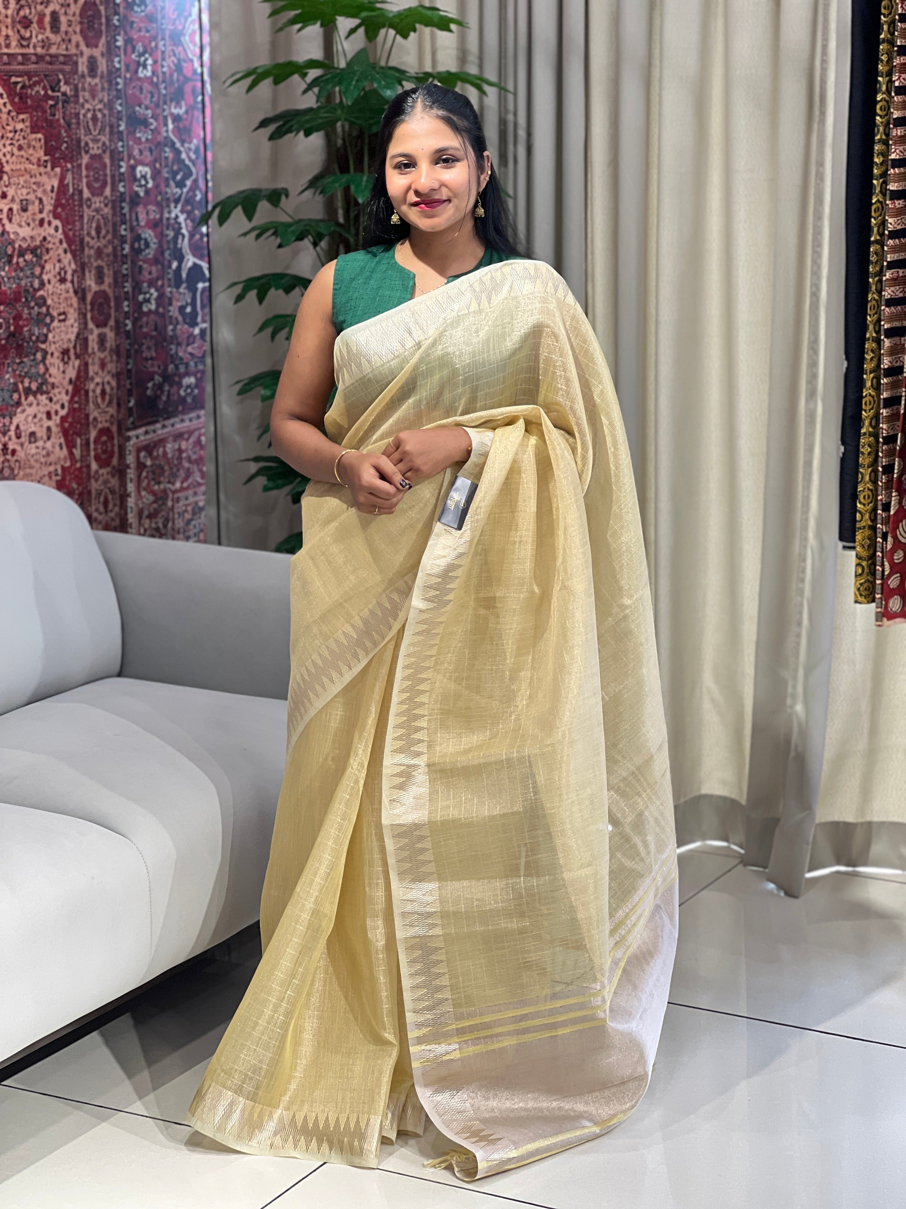 Stripes Detailed Tissue Saree | VDA166