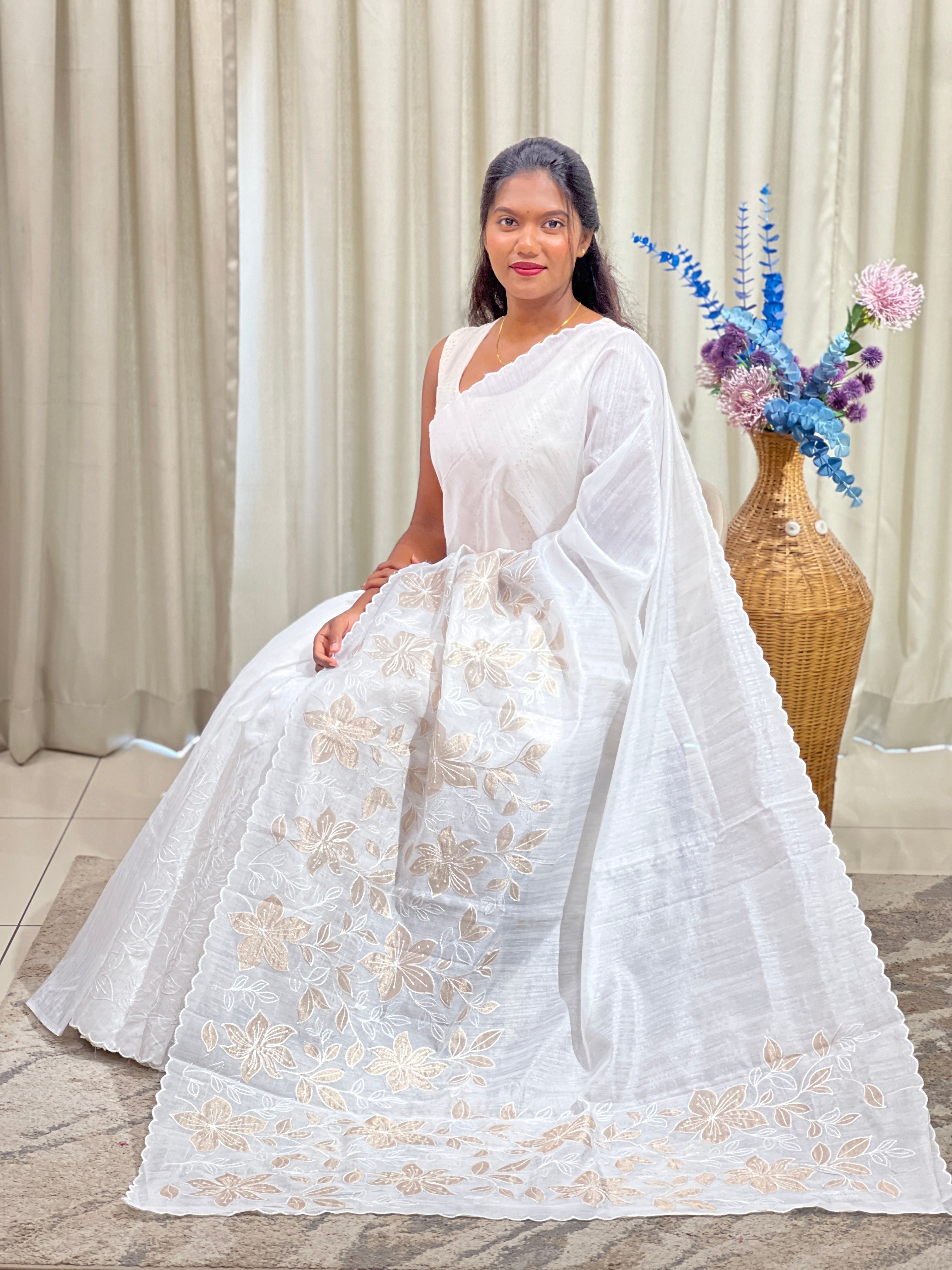 Floral Applique Pattern Semi Tusssar Saree | ZSS427