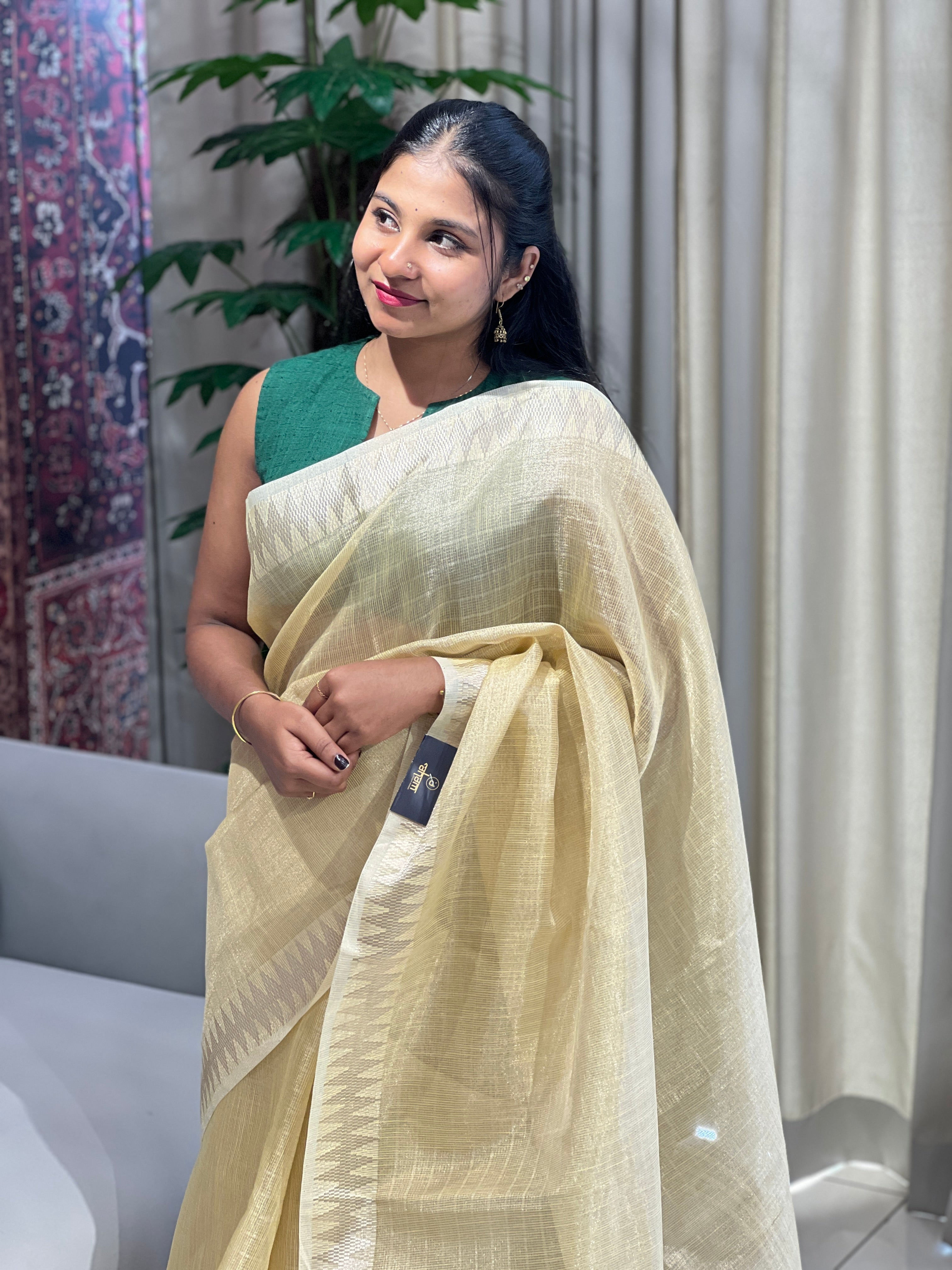 Stripes Detailed Tissue Saree | VDA166