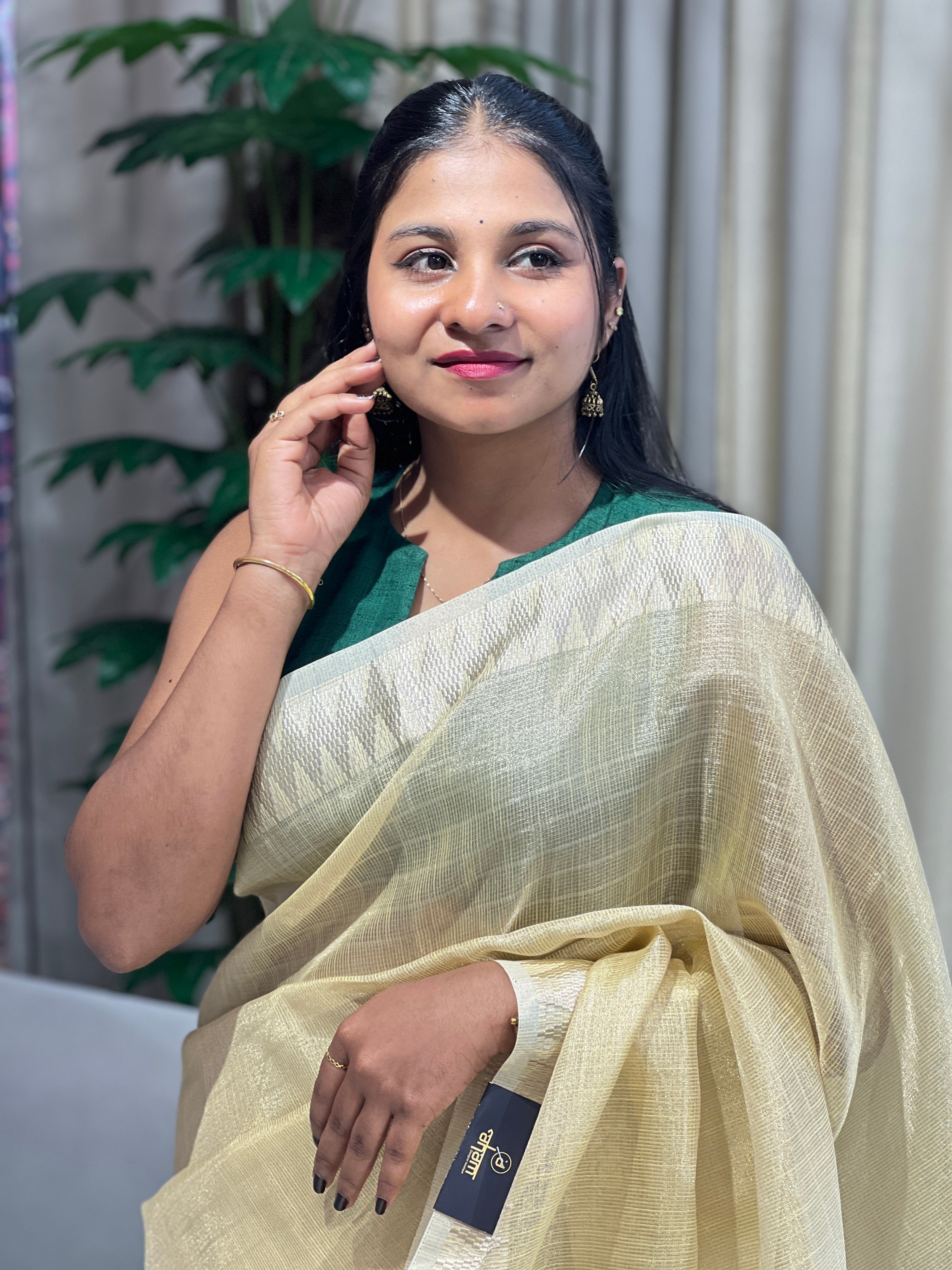 Stripes Detailed Tissue Saree | VDA166