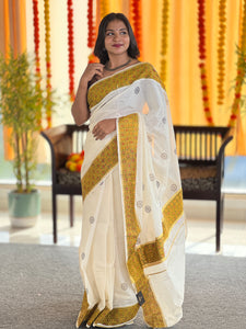 Block Printed  Kerala Cotton Saree | KL371