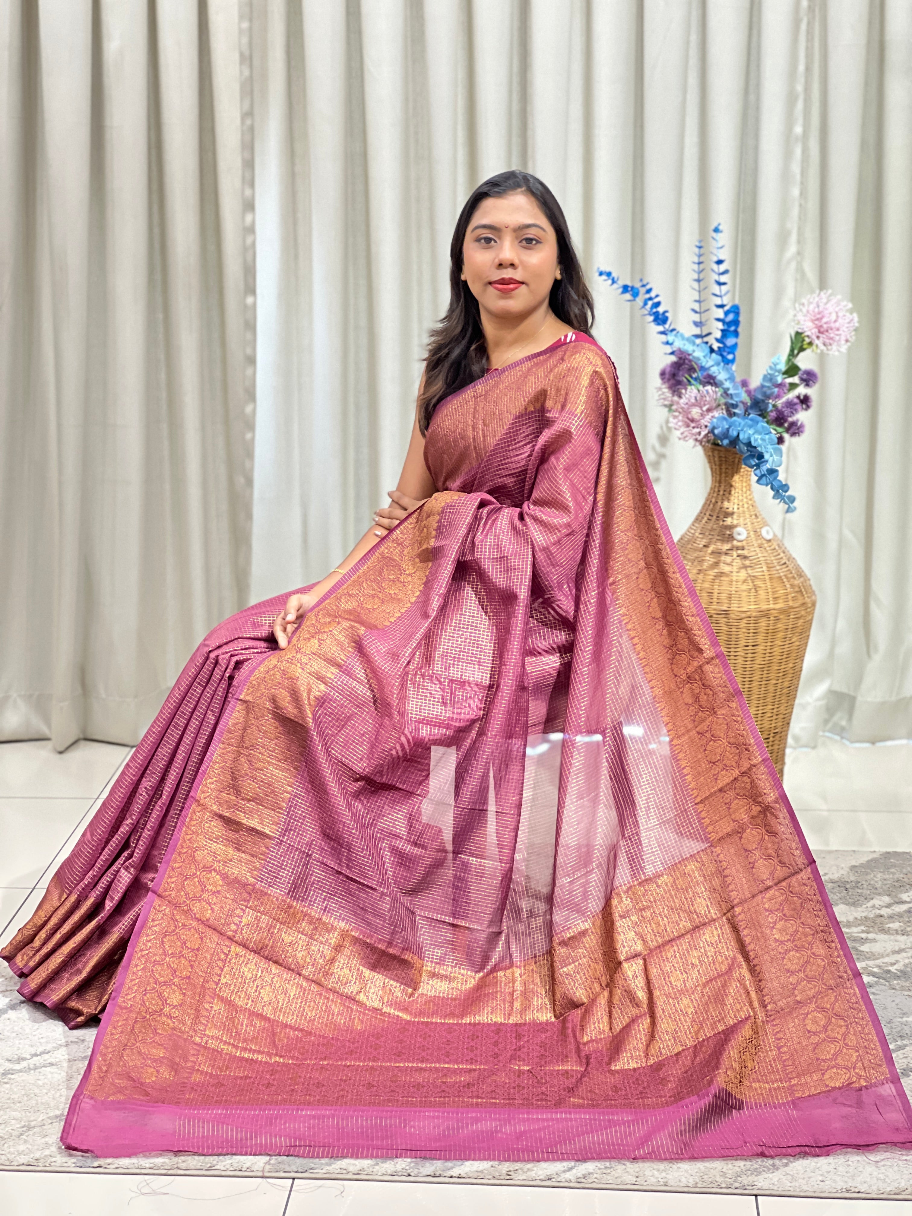 Check Pattern Semi Silk Saree | ZSS605
