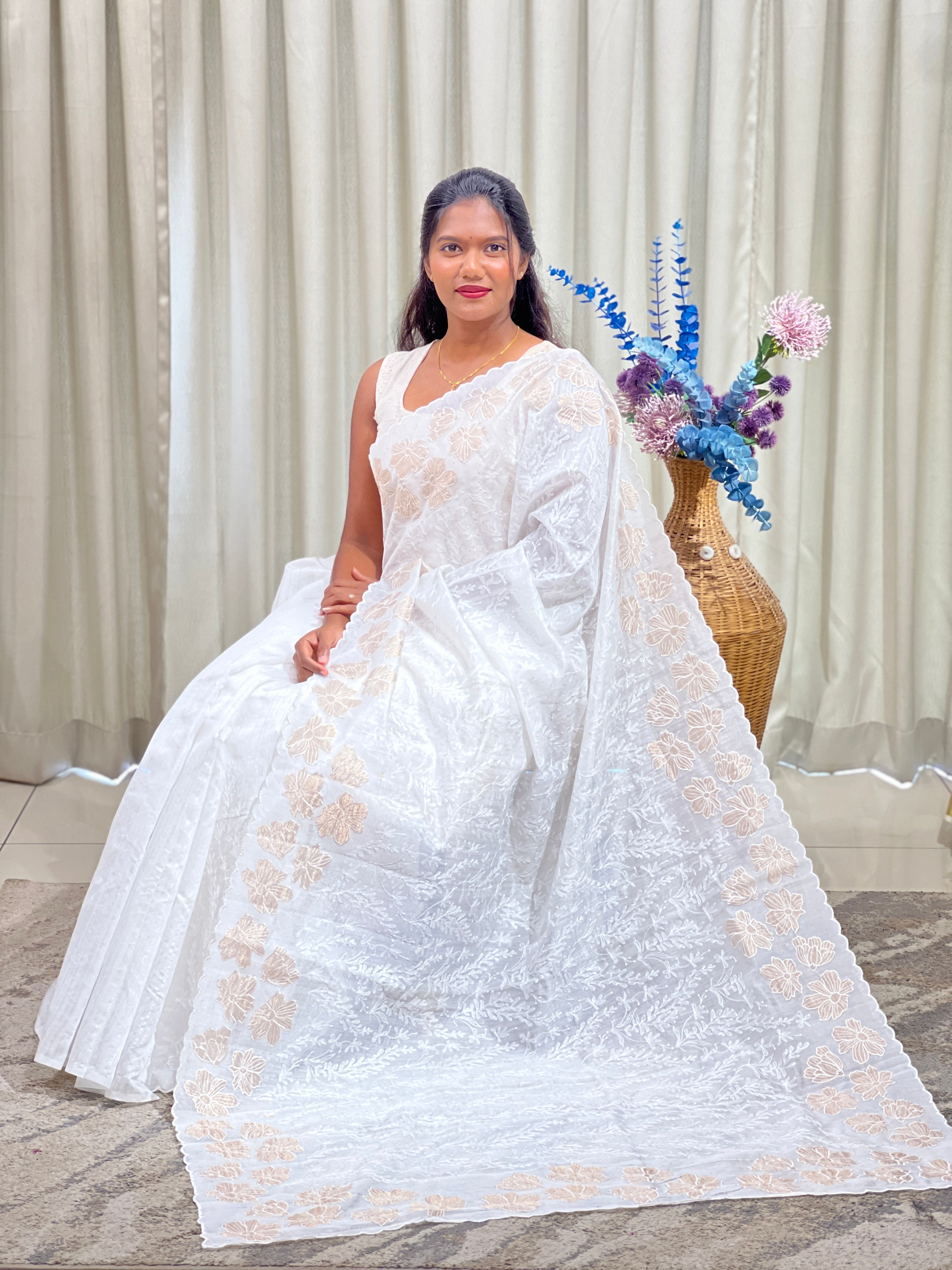 Floral Embroidered  Semi Tusssar Saree | ZSS426