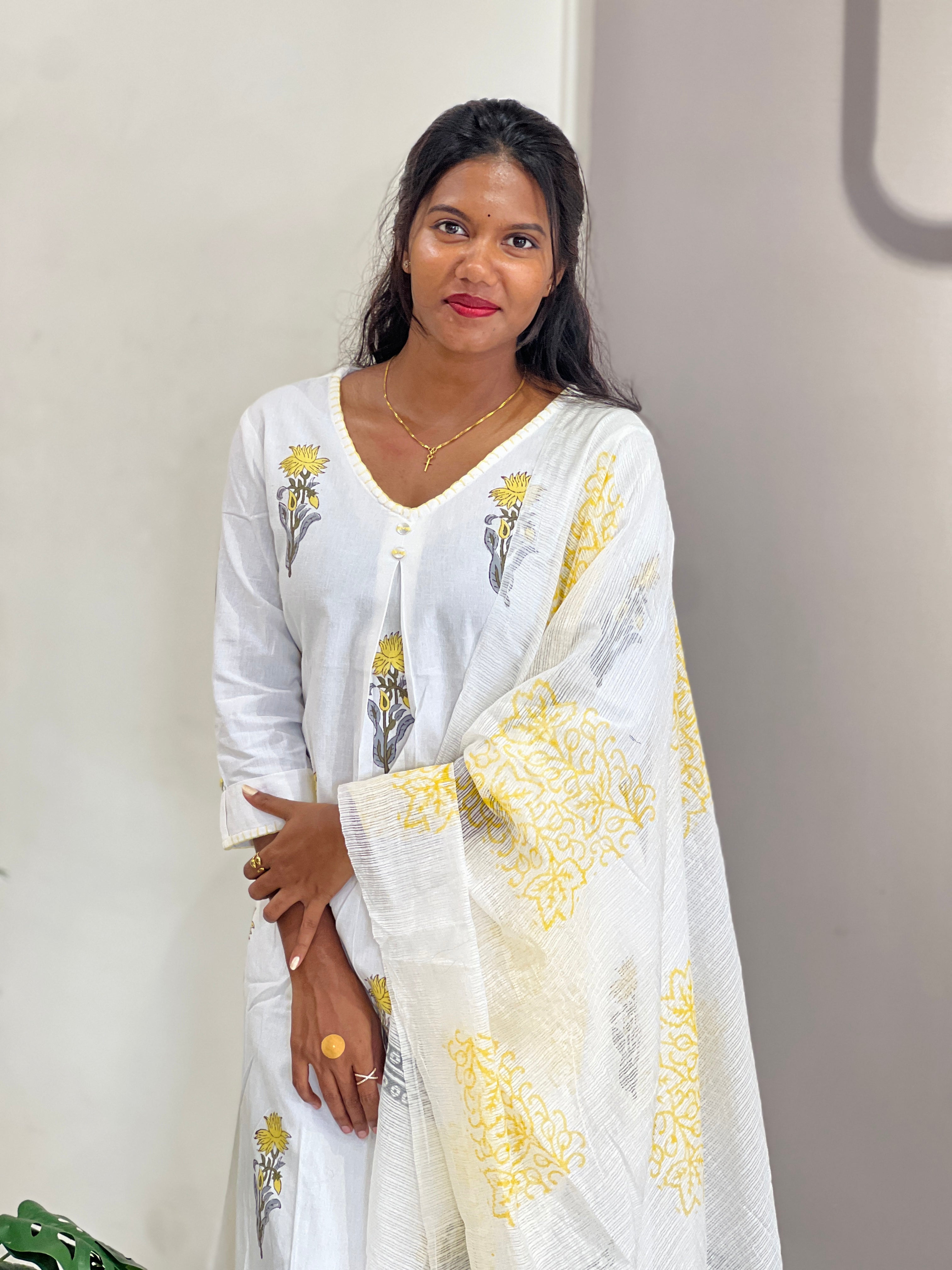 Block Printed Linen Cotton Kurta Set | OMF128