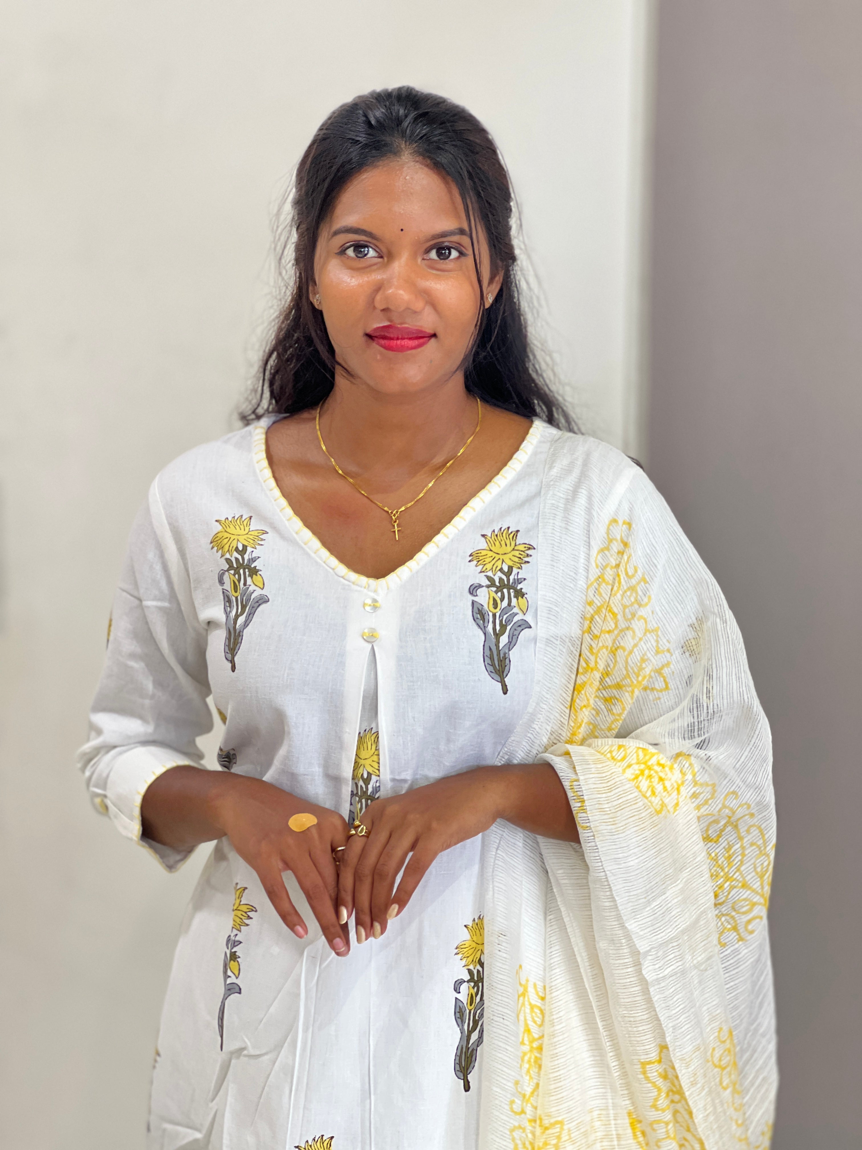 Block Printed Linen Cotton Kurta Set | OMF128