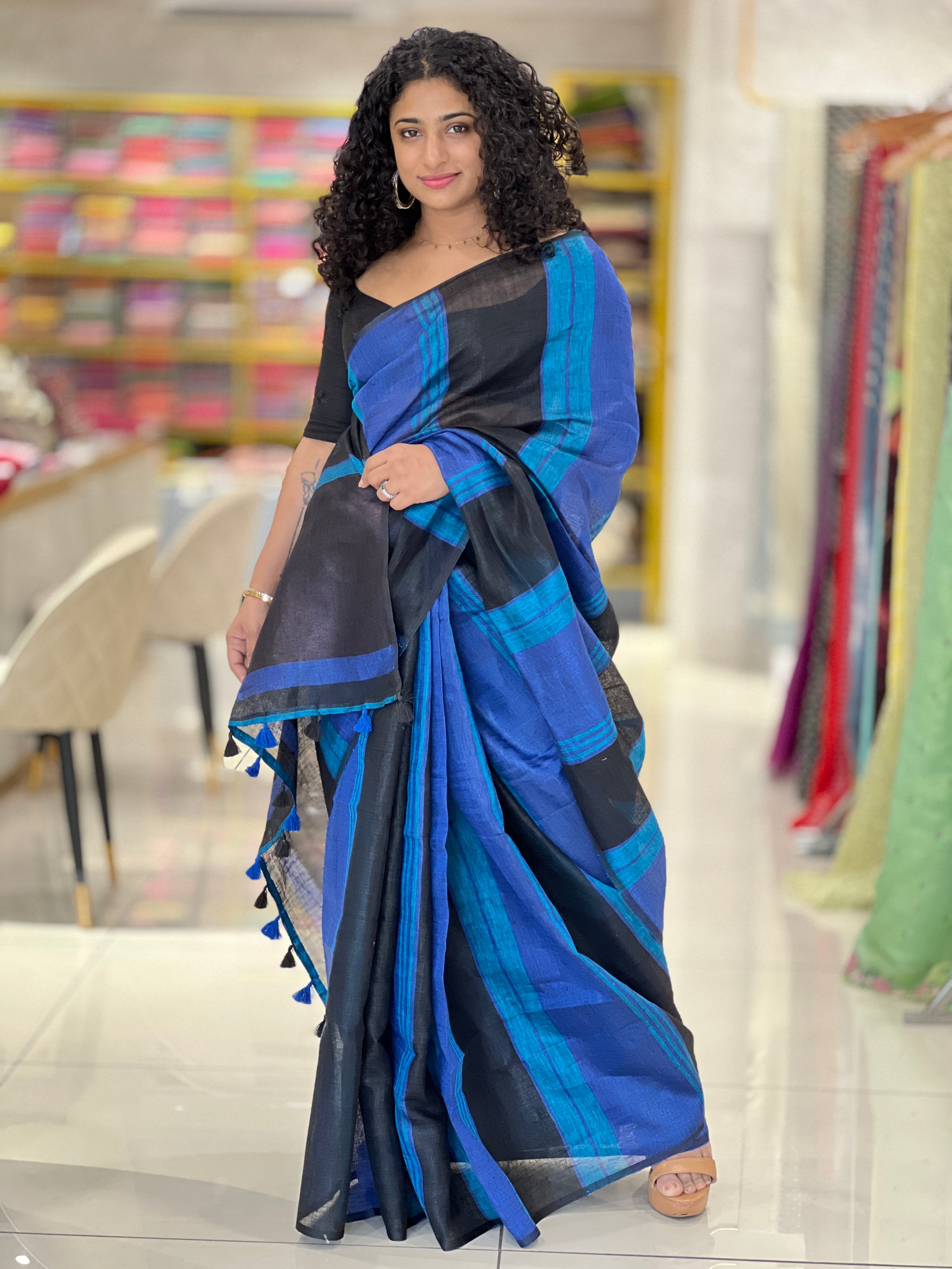 Stripe Pattern Bhagalpuri Linen Saree | DLS305