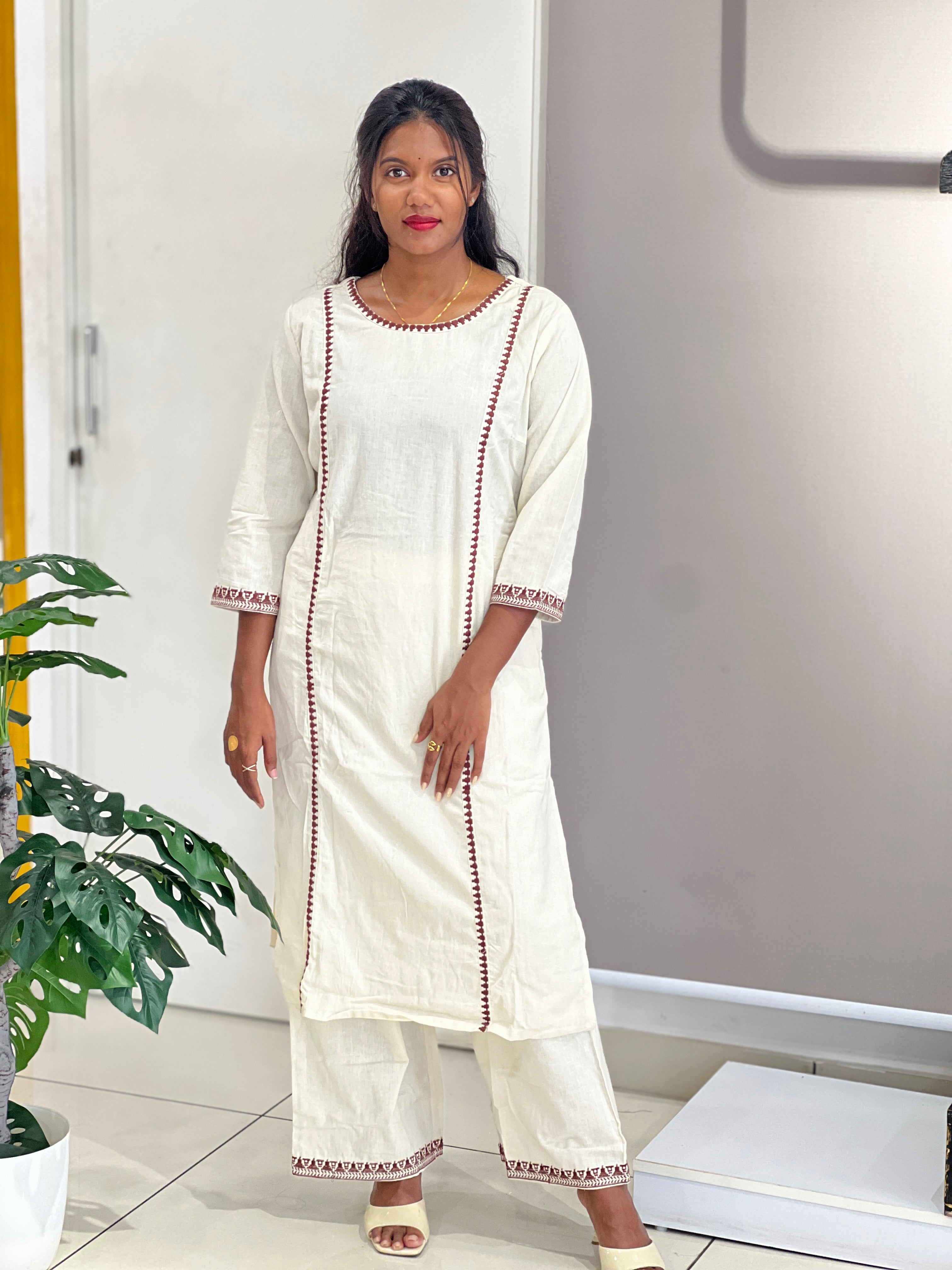 Thread Woven Patterned Soft Cotton Kurta Set | OMF104