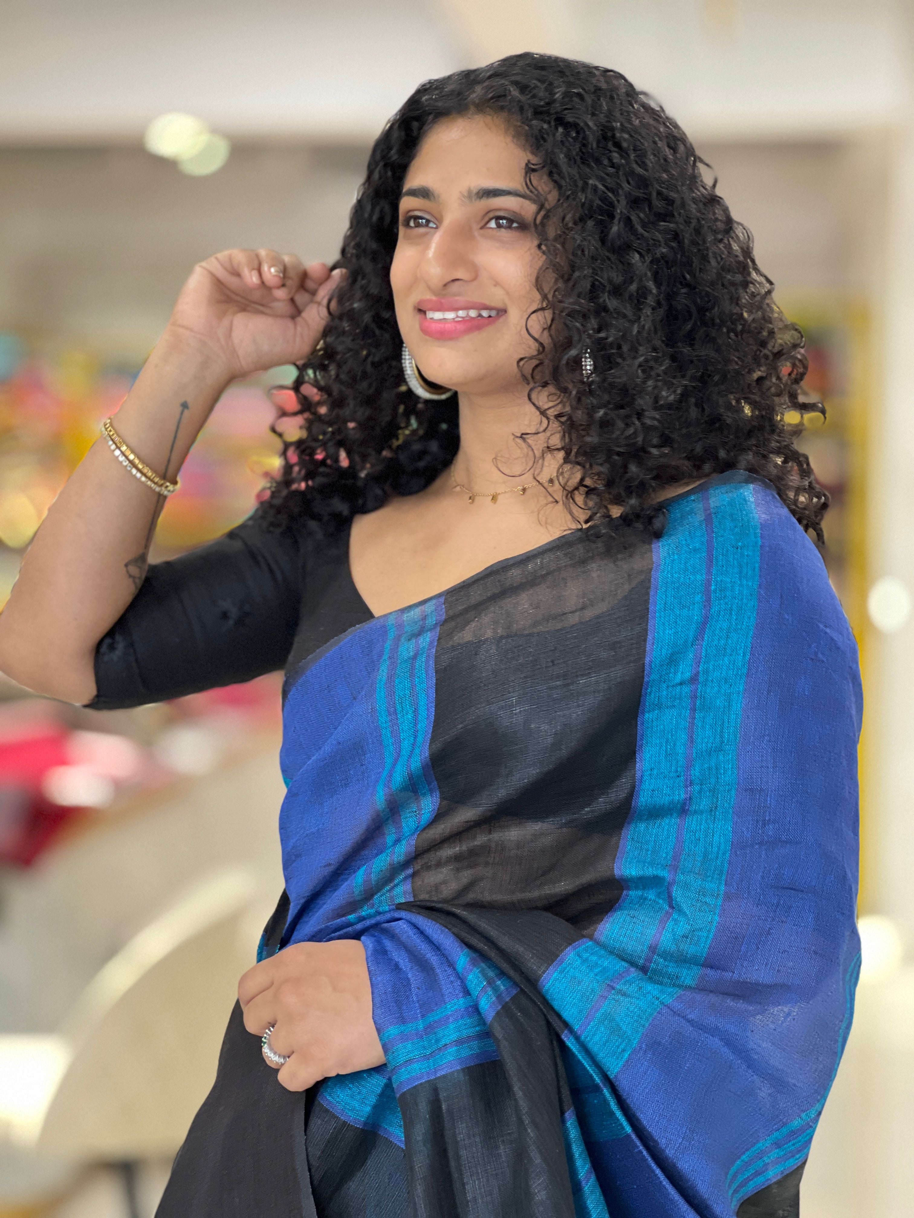 Stripe Pattern Bhagalpuri Linen Saree | DLS305