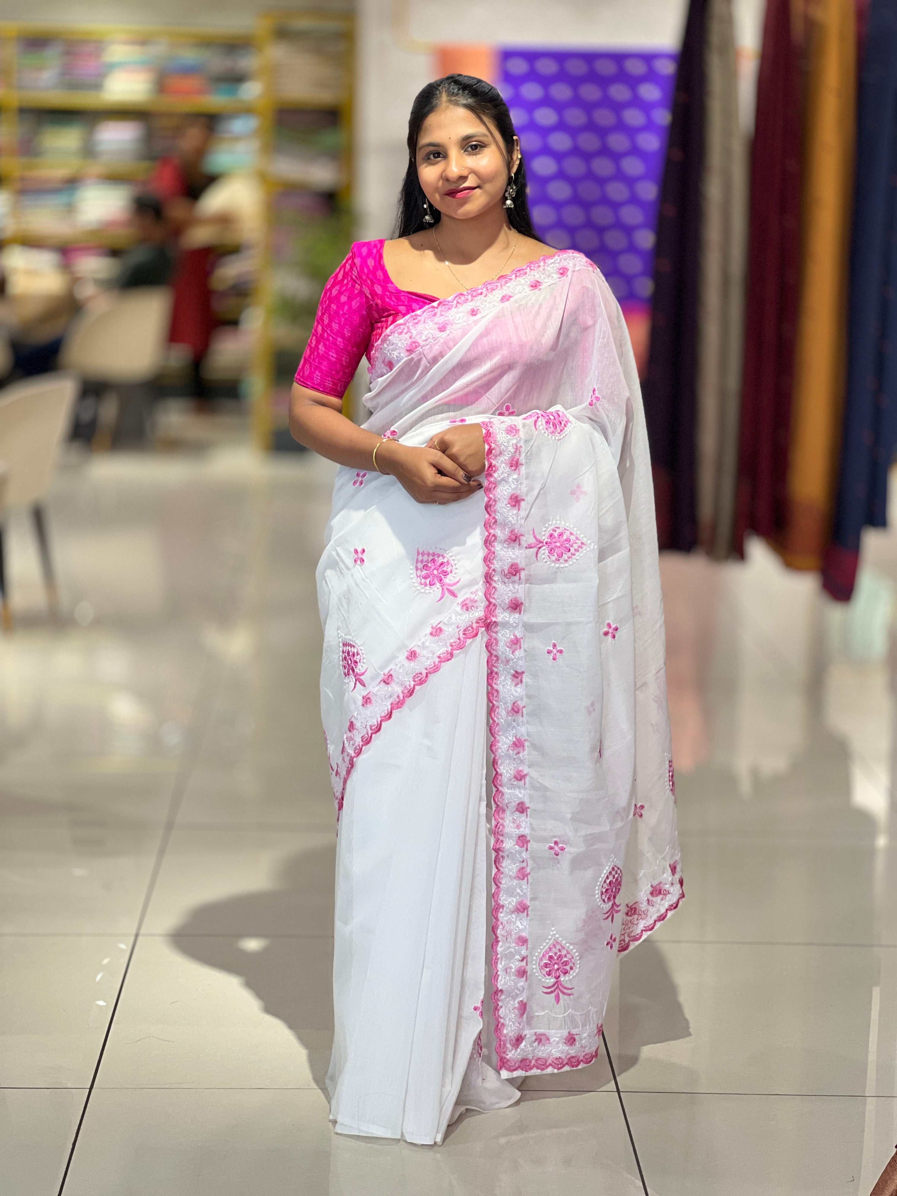 Embroidery Detailed Cotton Blend Saree | VDA316