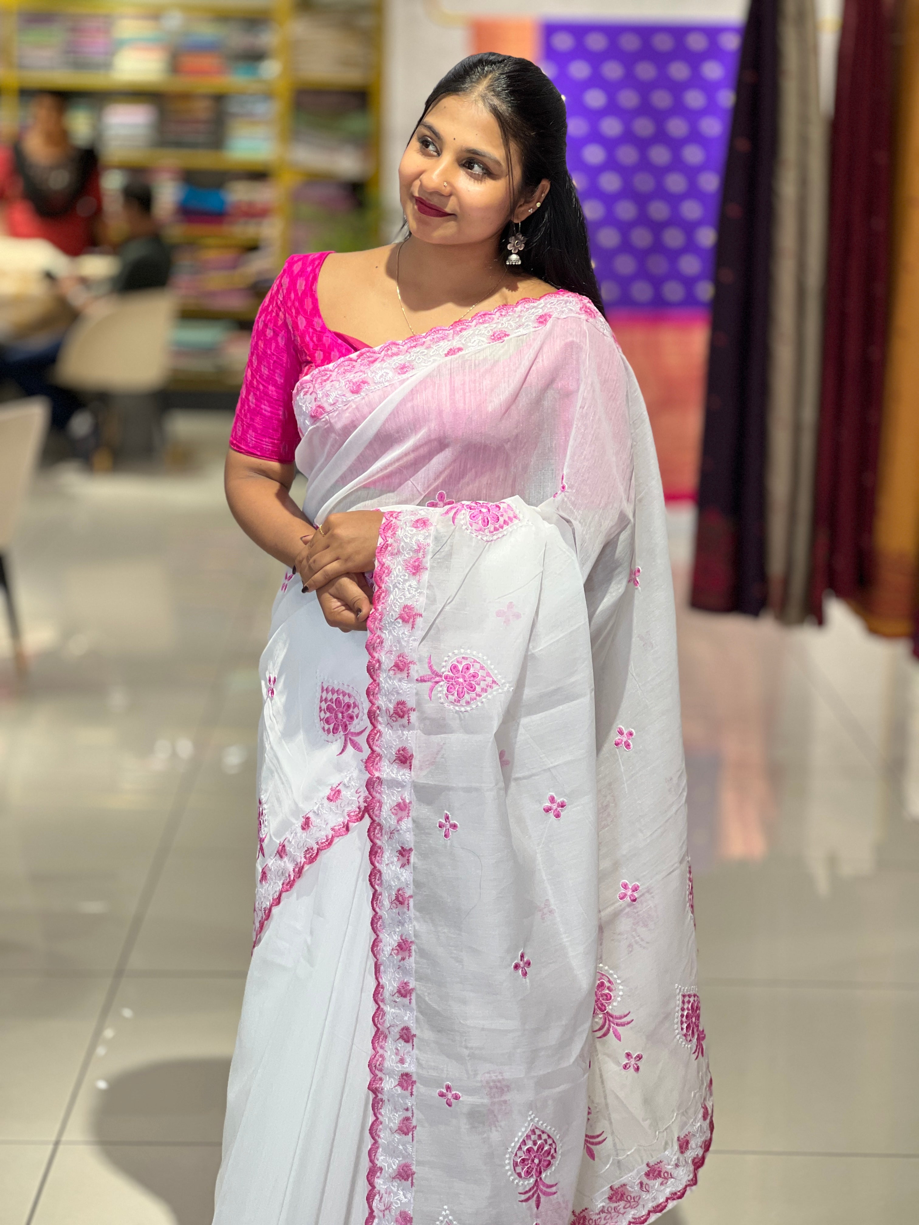 Embroidery Detailed Cotton Blend Saree | VDA316