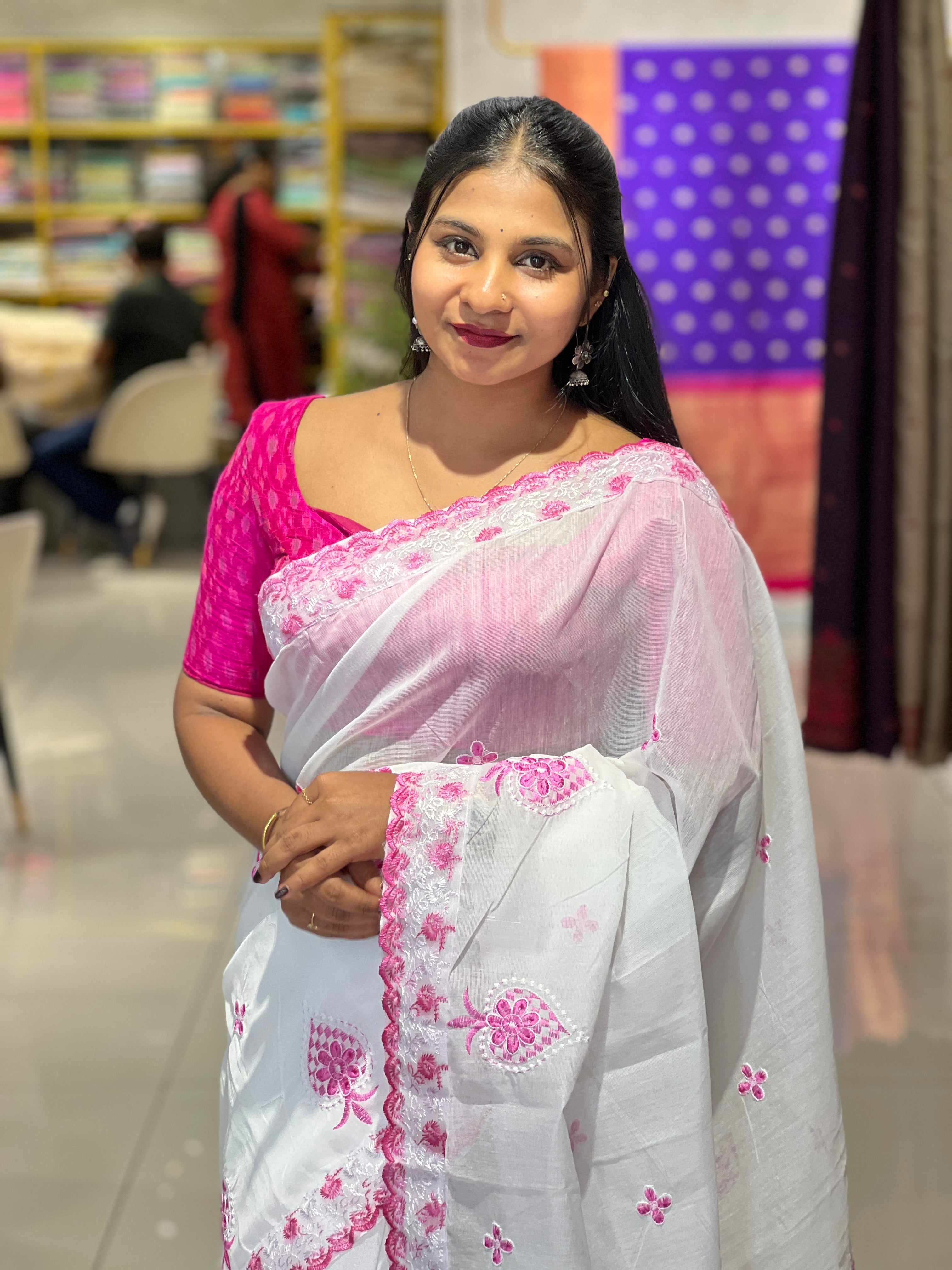 Embroidery Detailed Cotton Blend Saree | VDA316