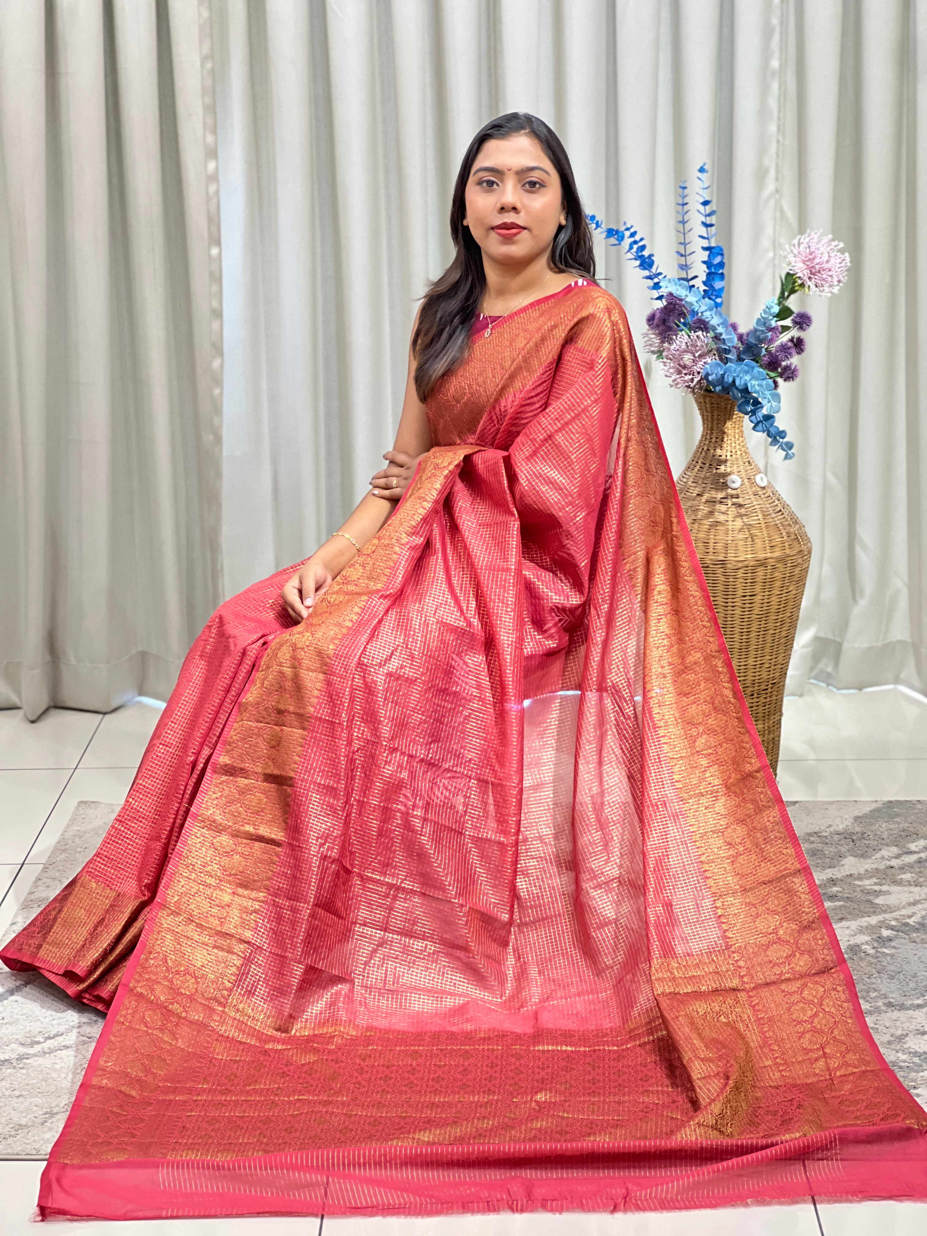 Check Pattern Semi Silk Saree | ZSS607