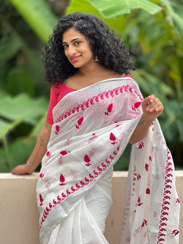 Leaf Pattern Linen Saree | RP363