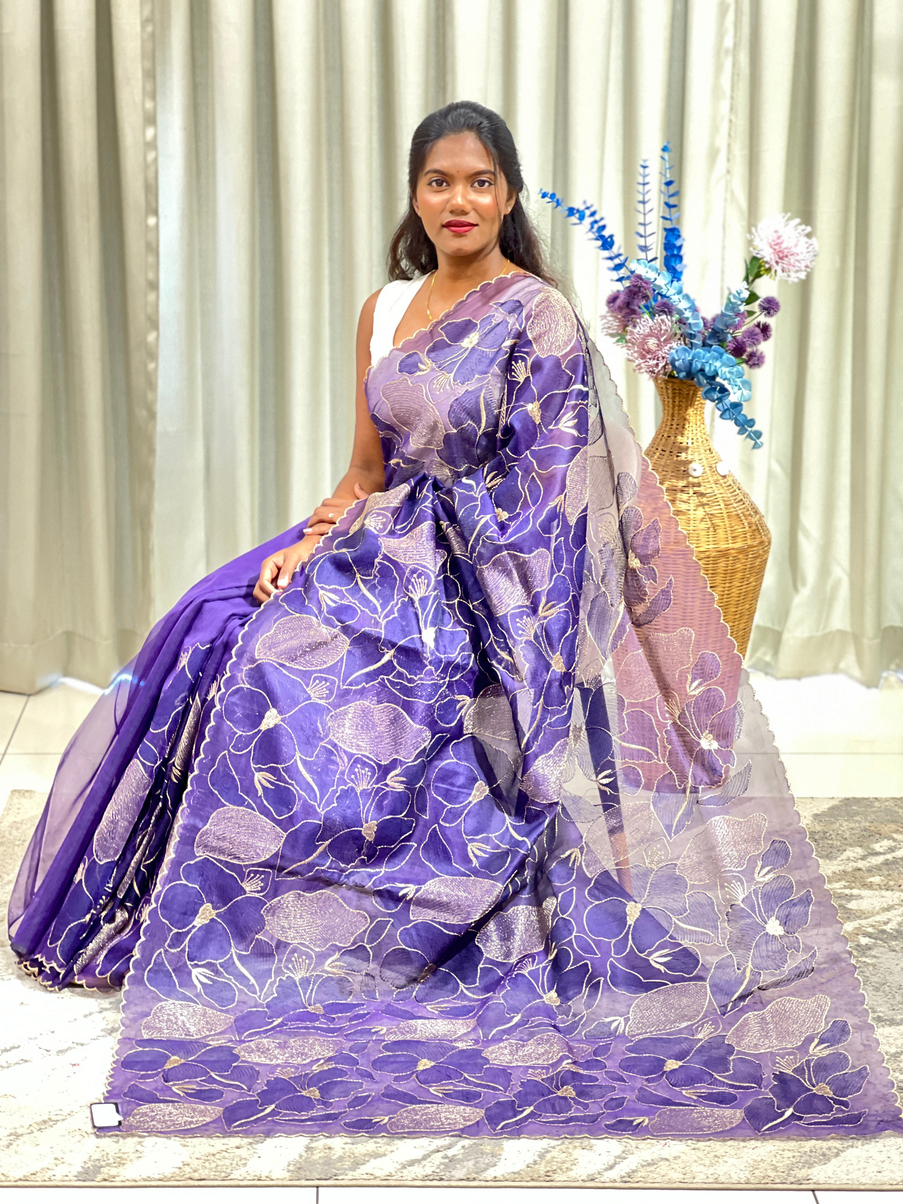 Floral Embroidered Organza Saree | ZSS452