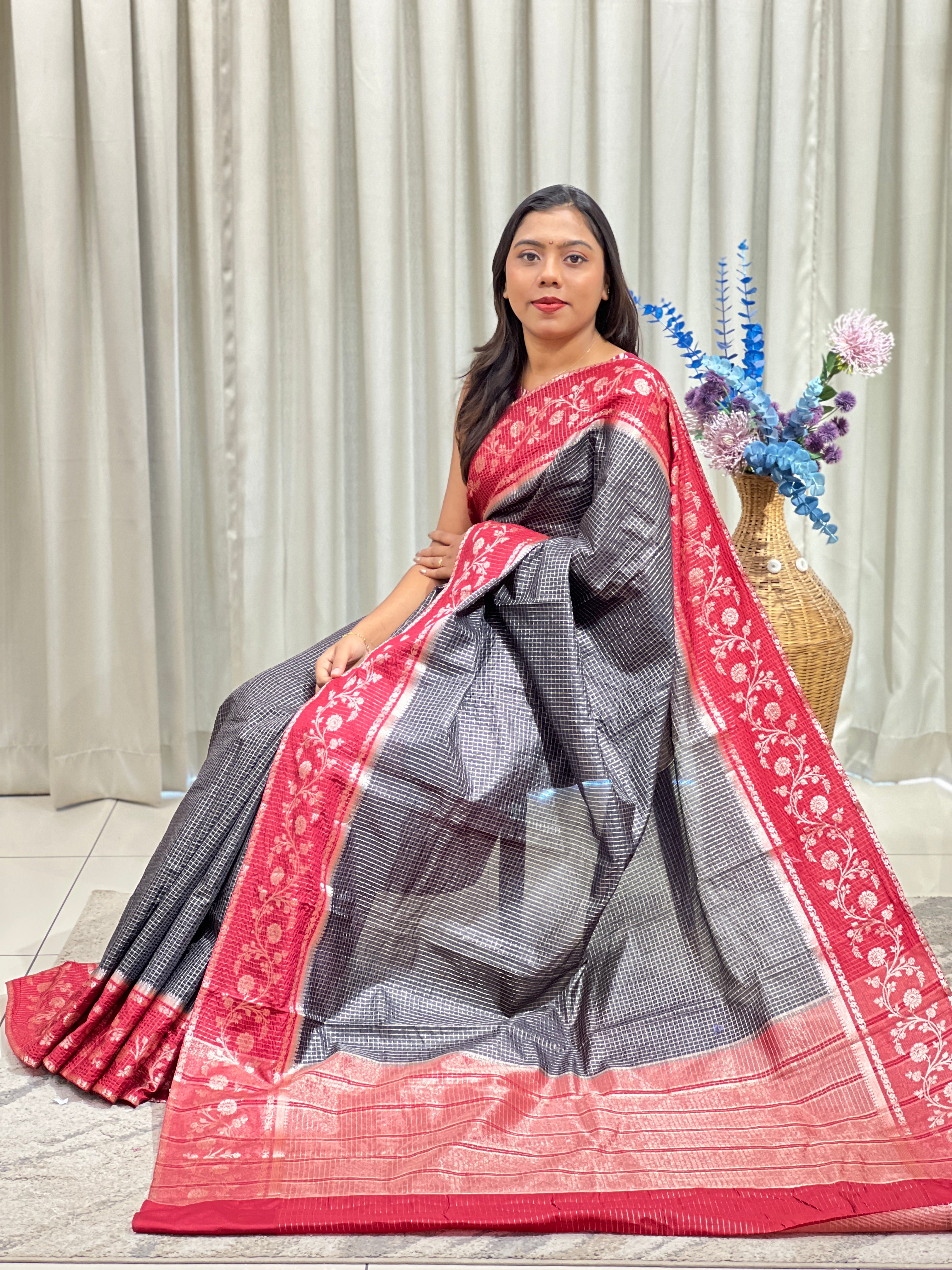 Check Pattern Semi Silk Saree | ZSS604