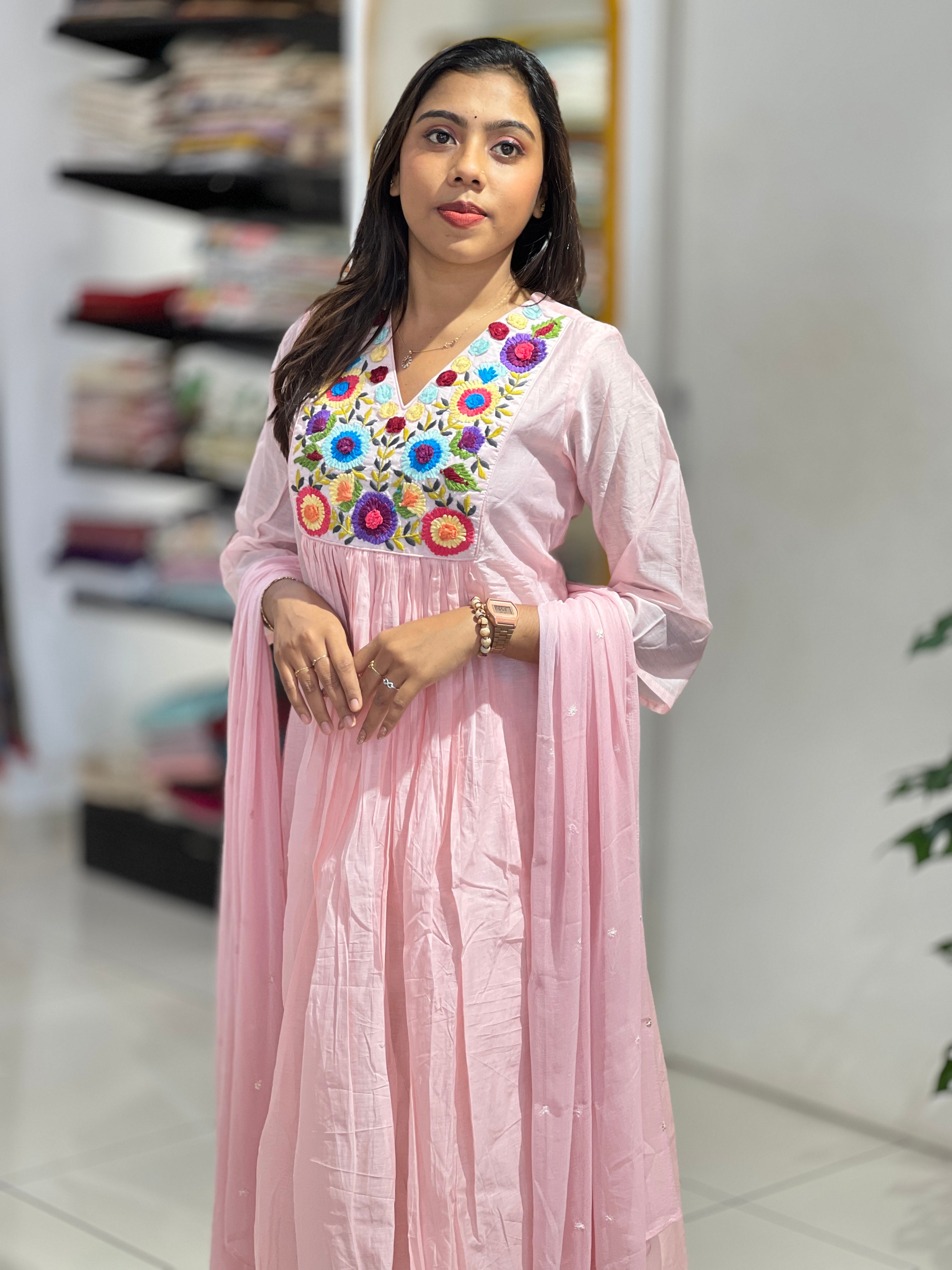 Multi Colour Floral Embroidery Pure Chanderi Kurta Set | PGI290