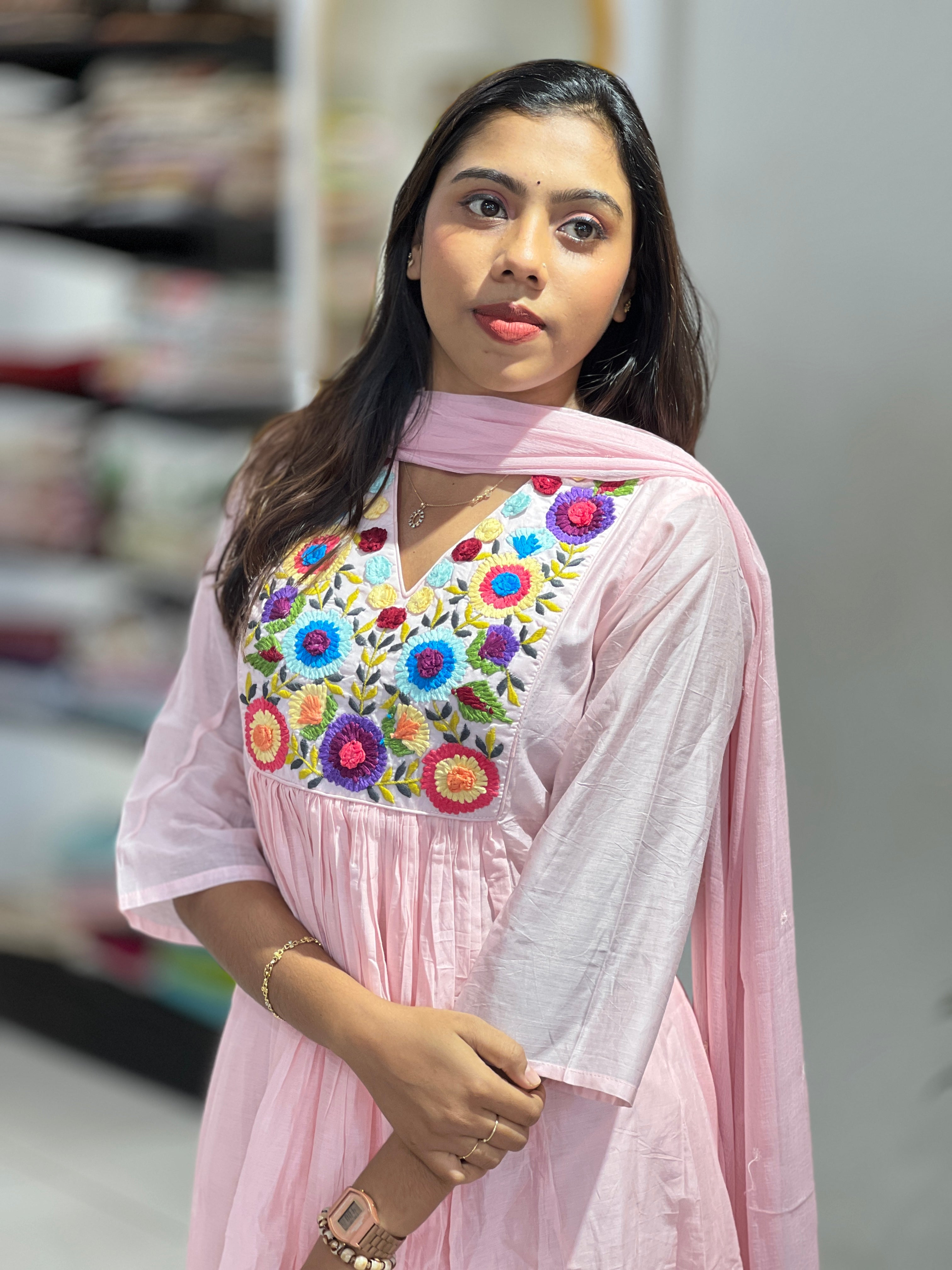 Multi Colour Floral Embroidery Pure Chanderi Kurta Set | PGI290