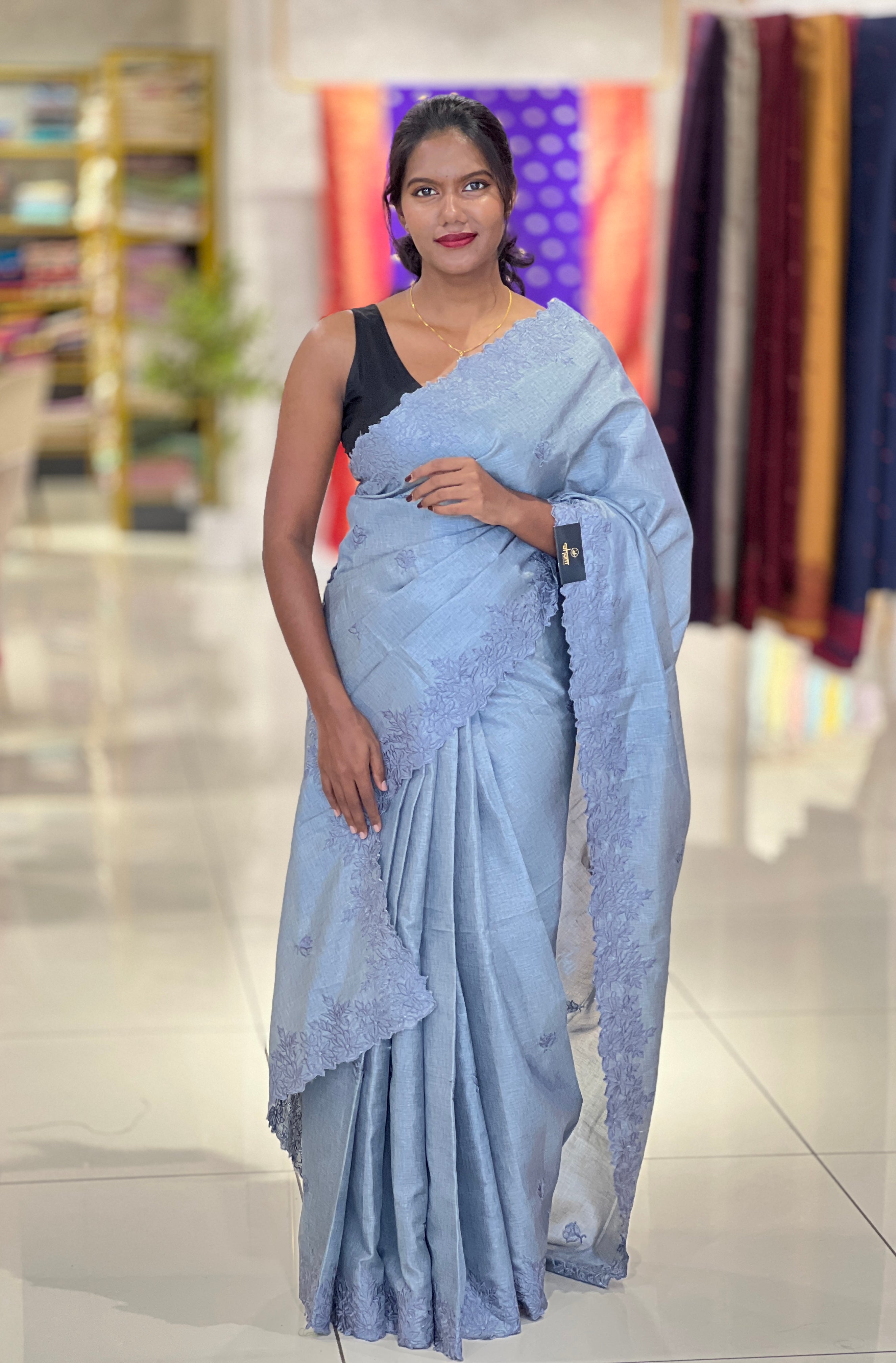 Machine Embroidery Detailed Semi Tussar Saree | VDA301